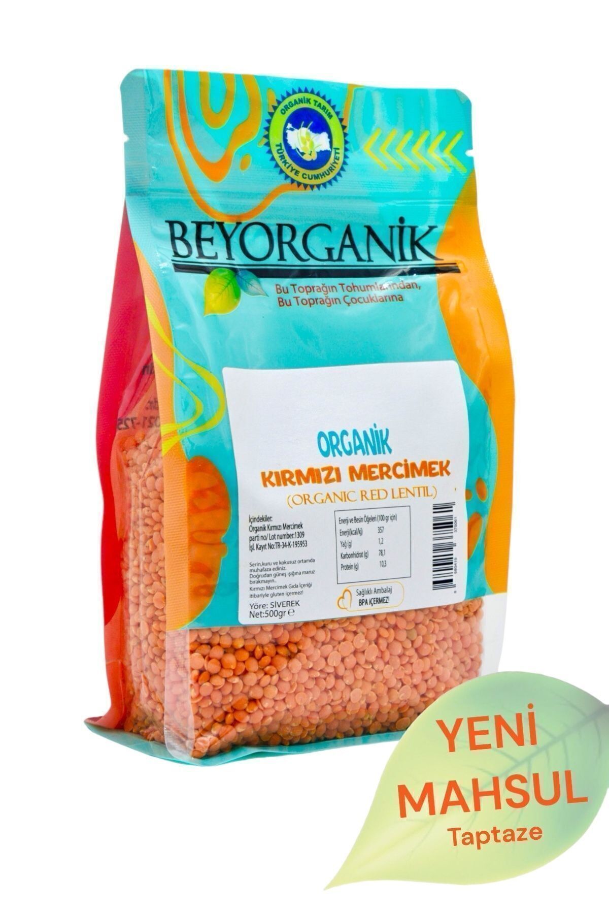 BEYORGANİK Organik Kırmızı Mercimek 500gr