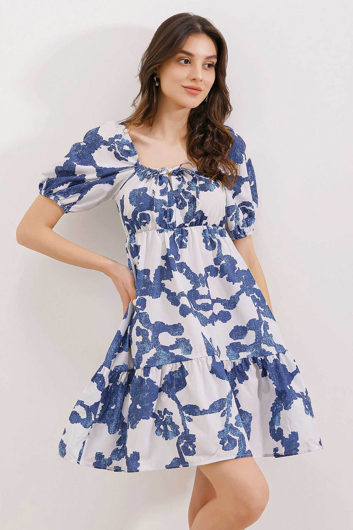 Bigdart-2351 Ausgestelltes Popeline-Kleid - Dunkelblau 3