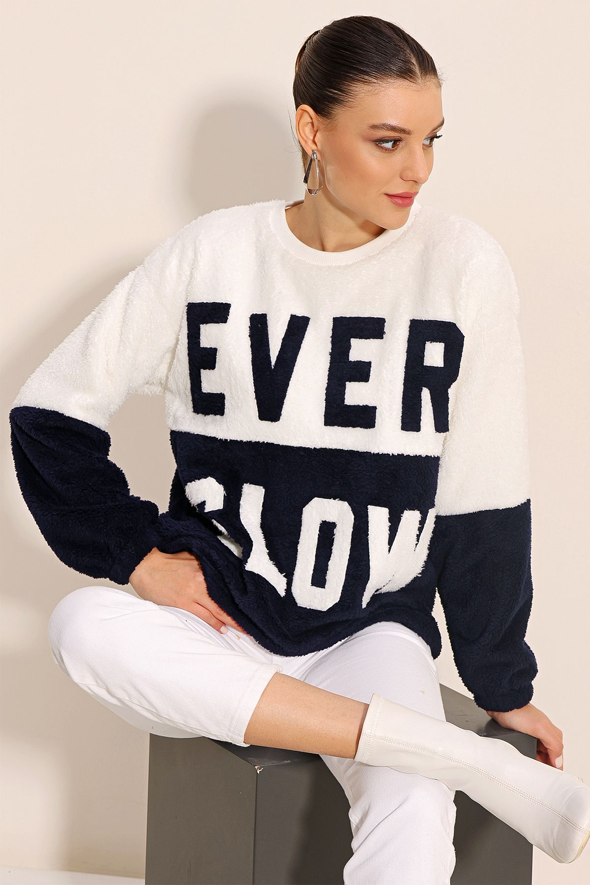 Bigdart-55438 Color Block Plush Sweatshirt - Navy Blue 4