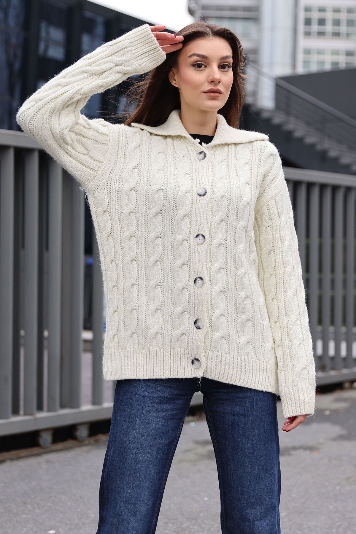 Bigdart-15856 Pletený cardigan do vlasů - Ecru 3