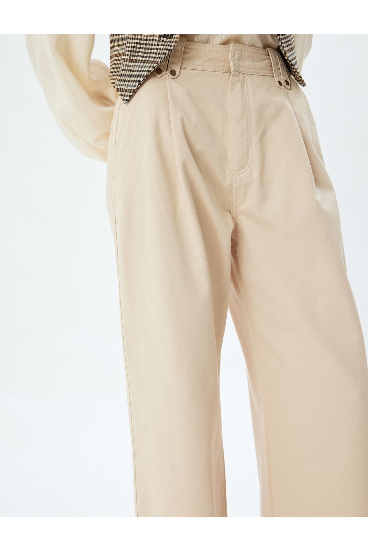 Koton-Standard Waist Wide Leg Canvas Pants with Pockets 5