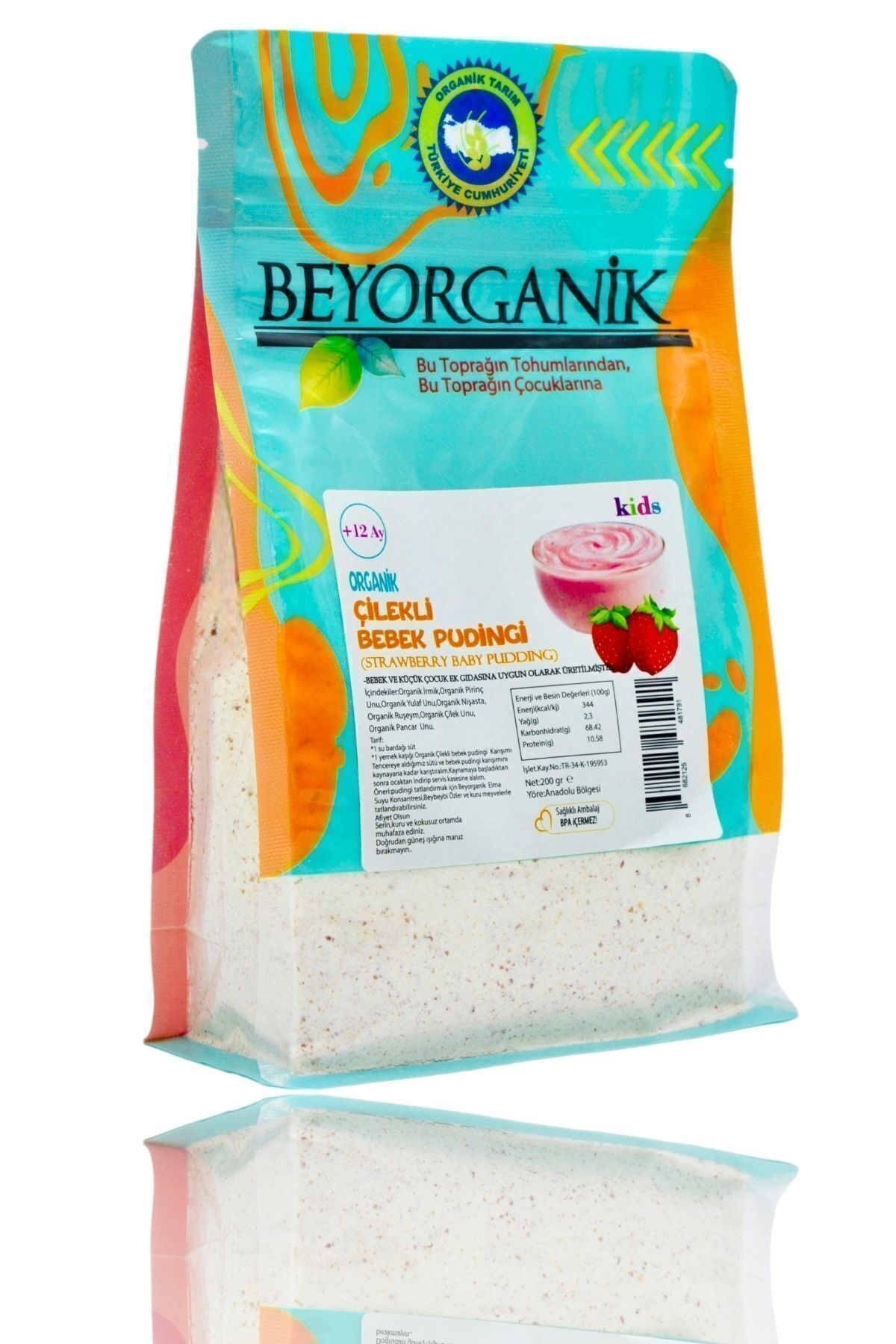 BEYORGANİK Organik Çilekli Bebek Pudingi 200gr (ŞEKER İLAVESİZ)