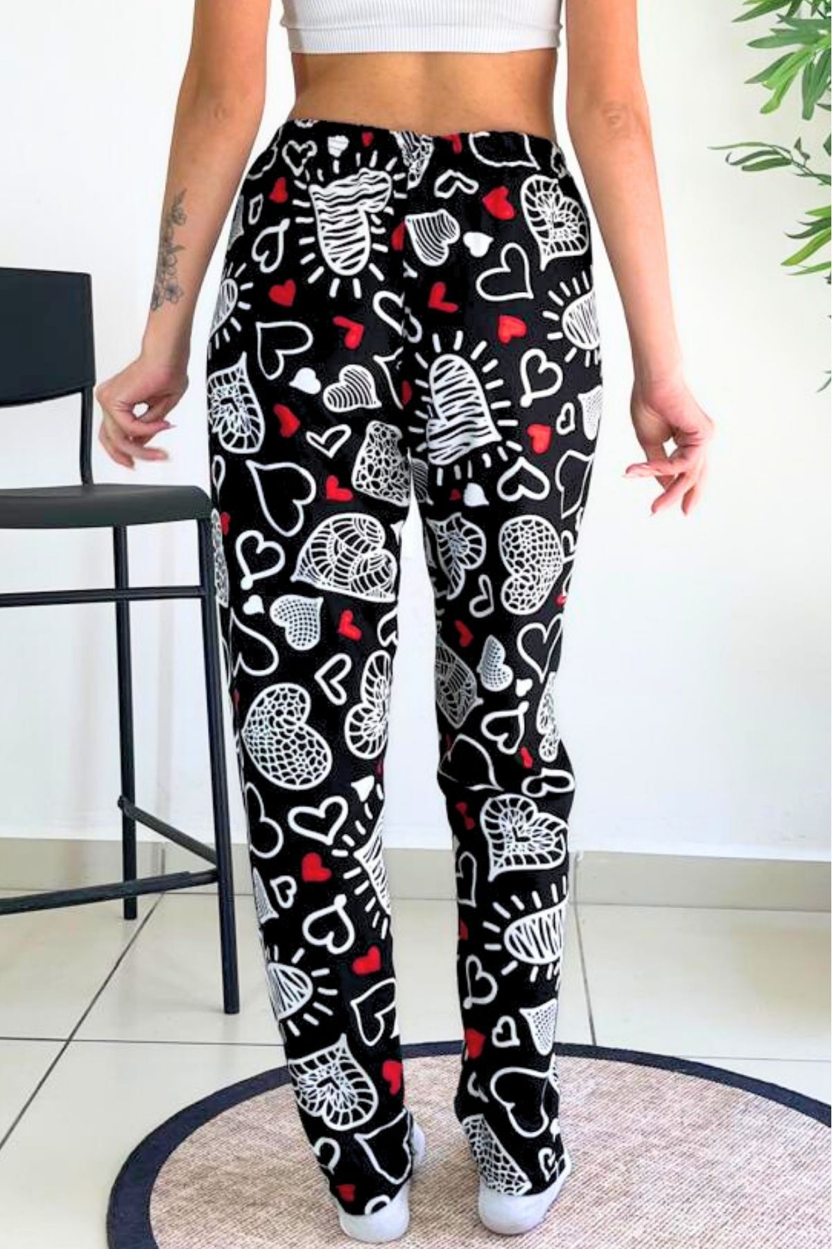 Farya Home-Pantaloni de pijama din piele intoarsa cu model texturat din catifea moale 2