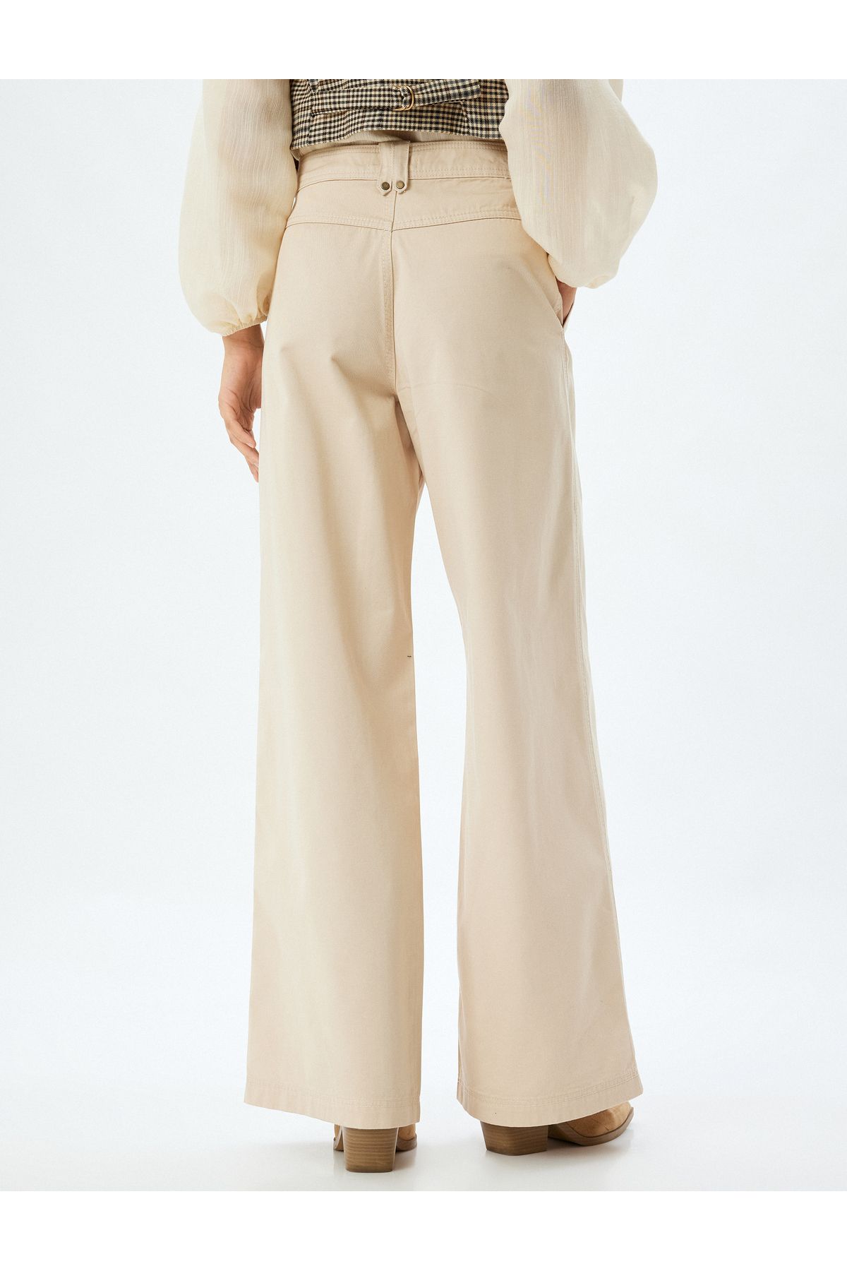 Koton-Standard Waist Wide Leg Canvas Pants with Pockets 4