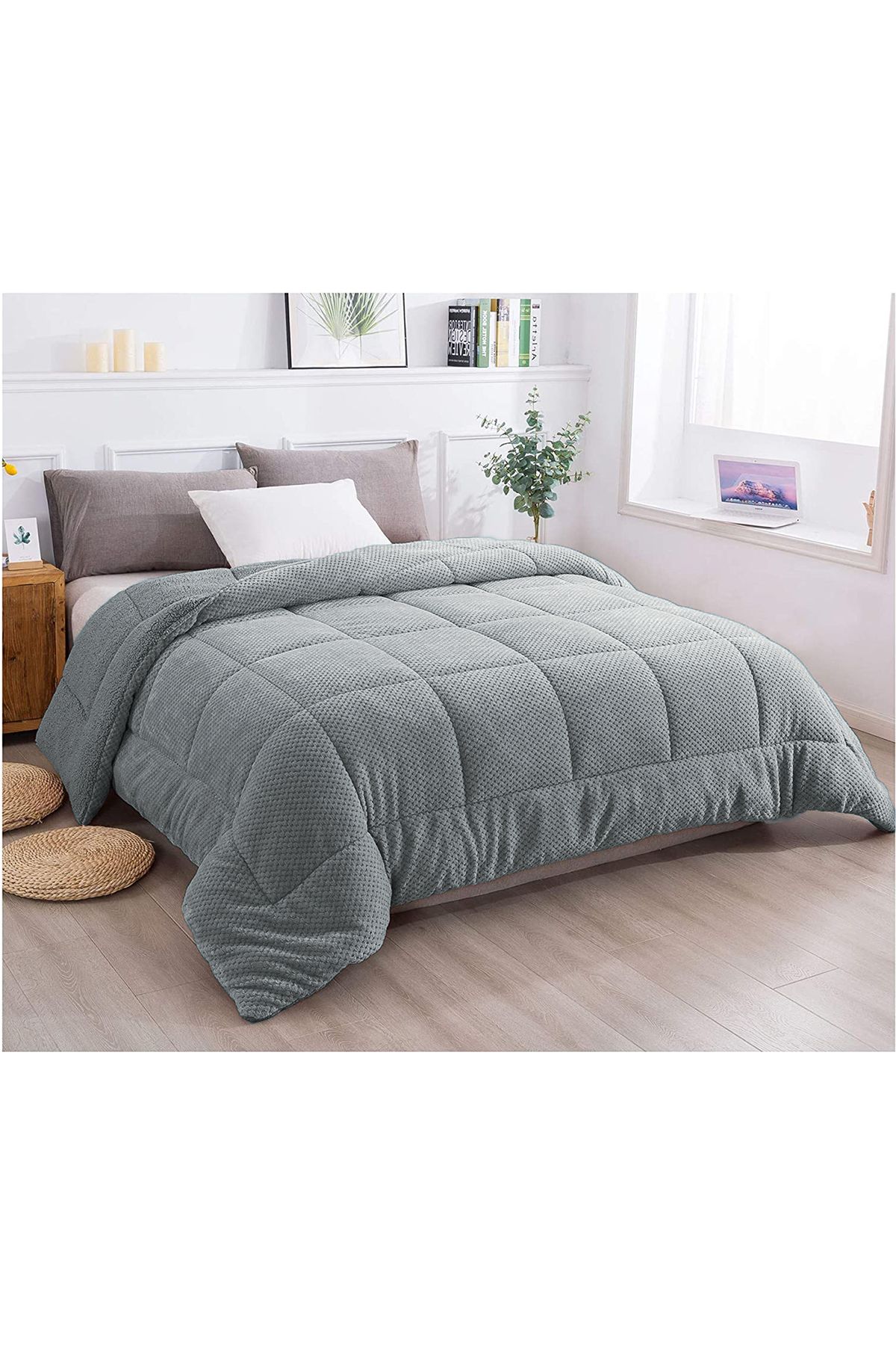 Evlen Home Collection-Wellsoft Ultra Soft - Double Sided Gray Plush Yogan, Double, Washable - 200x220 cm 6