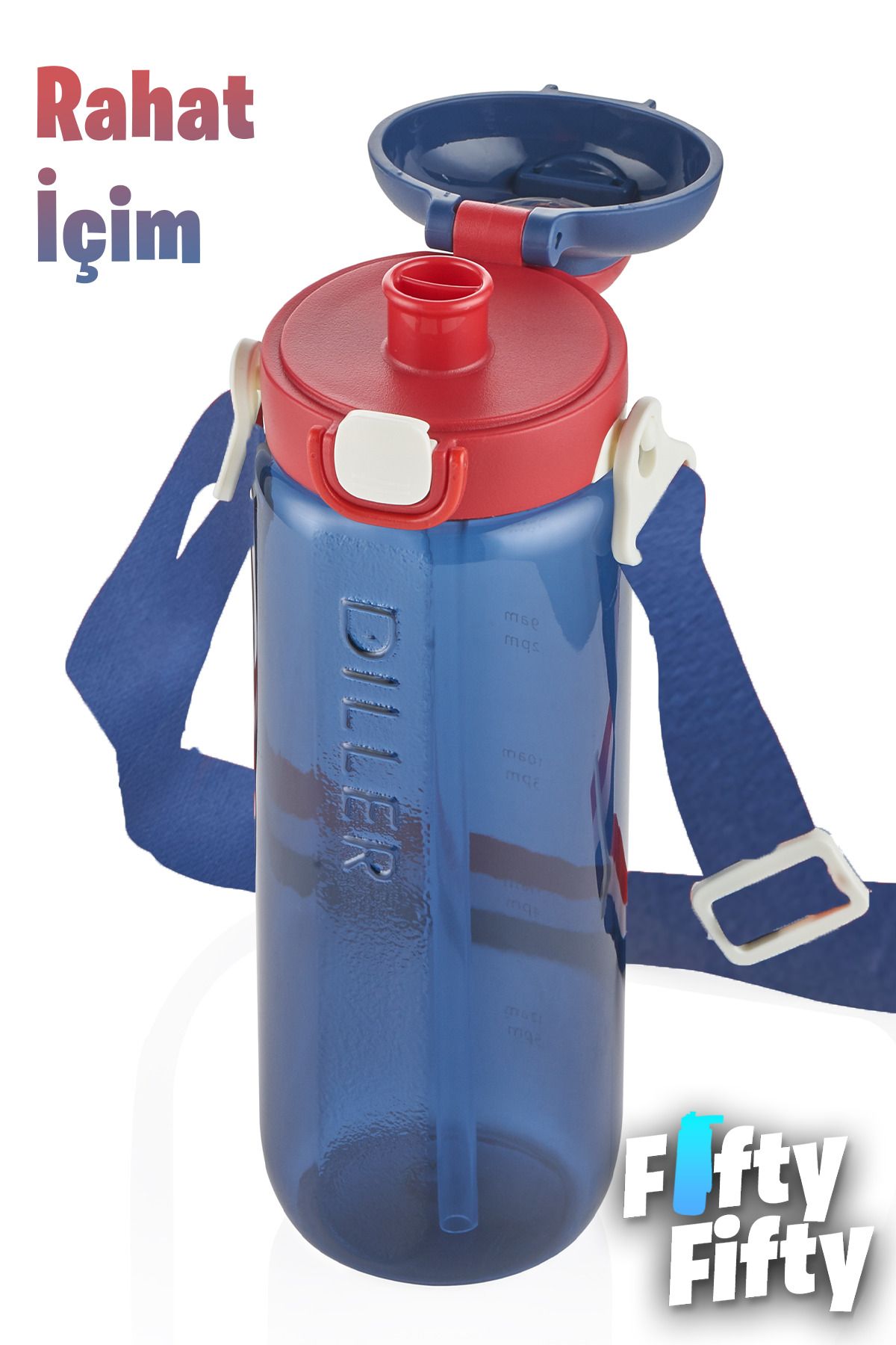 DILLER-780 ml Single Lid Double Use Tritan Water Bottle With/Without Straw Strap-D68Dillertritan780 4