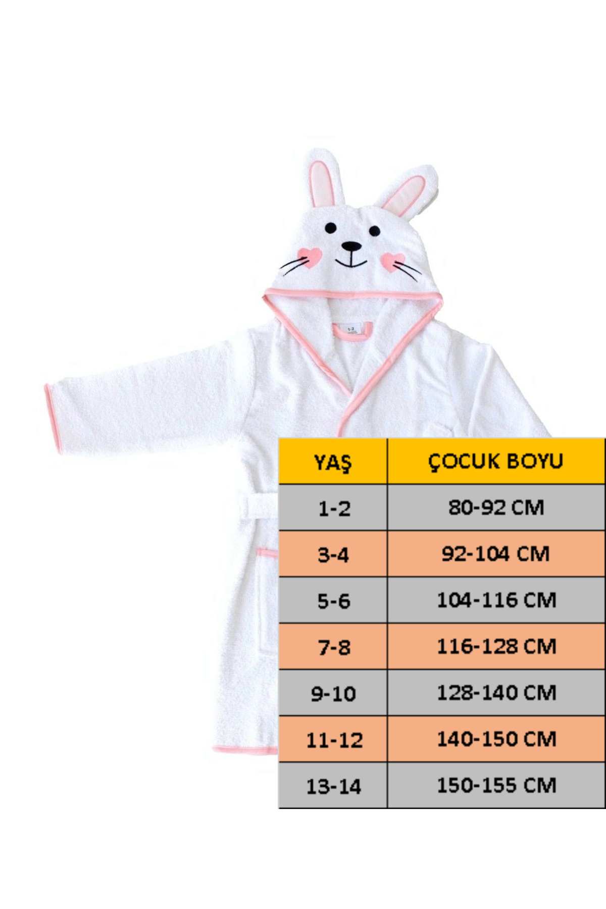 zenginhome Kapüşonlu Çocuk Bornozu,pamuklu,kulaklı,hayvan Figürlü-tavşan fotoğrafı 5 (önizleme)