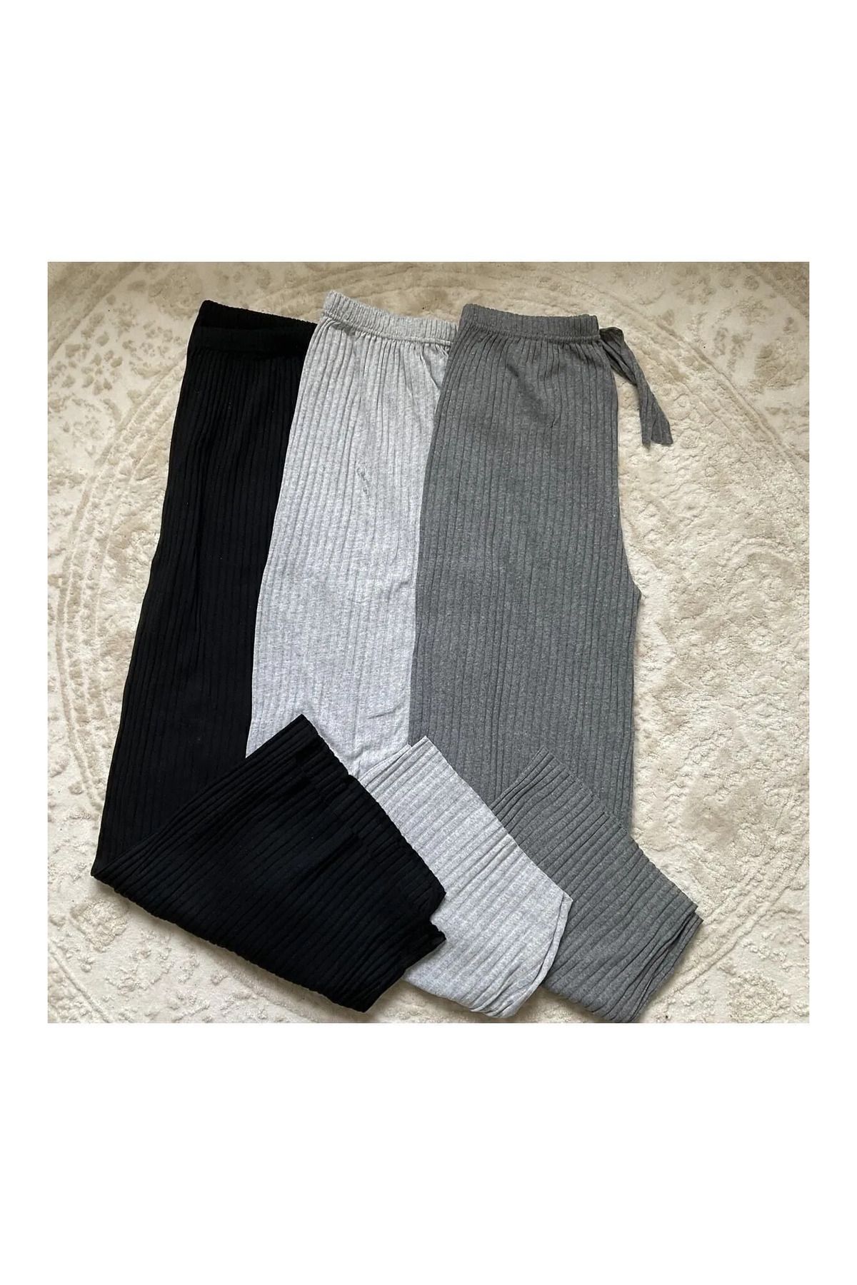 SİERNA 3'lü Paket Kadın Kışlık Kalın Fitilli Kaşkorse Pijama Altı Eşofman Altı Cepsiz Gfs srn-004213