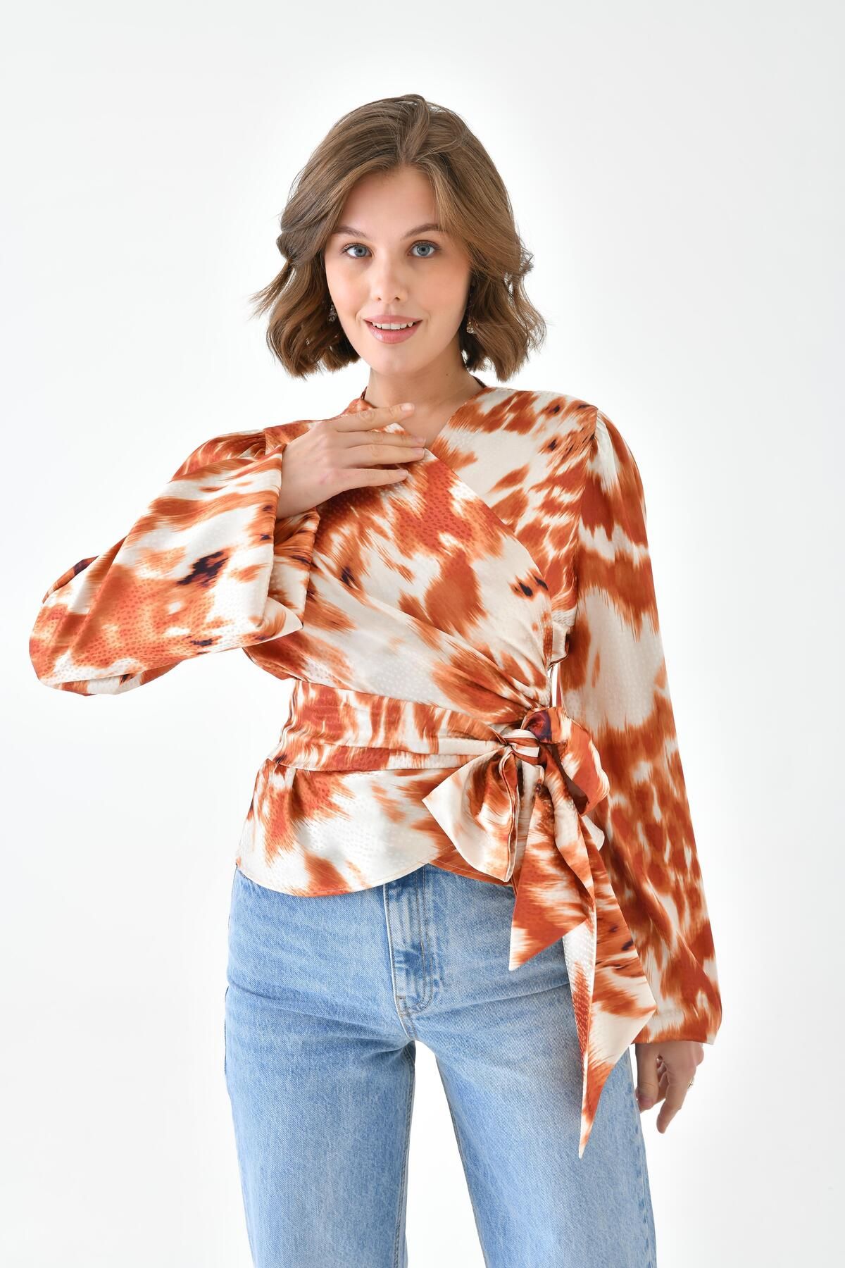 FTZ WOMEN-Women's Leopard Print Blouse Orange 30734 2