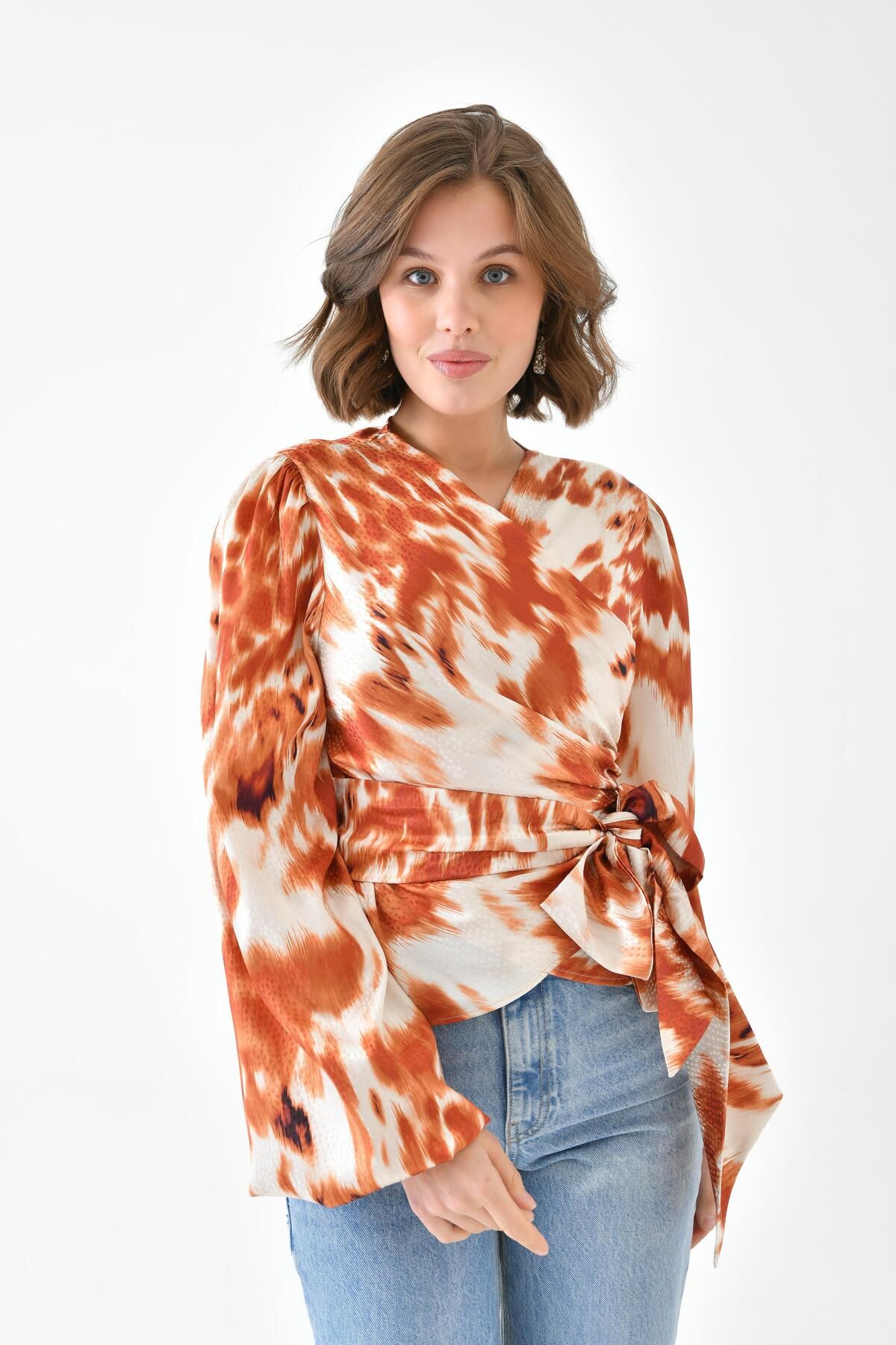 FTZ WOMEN-Women's Leopard Print Blouse Orange 30734 4