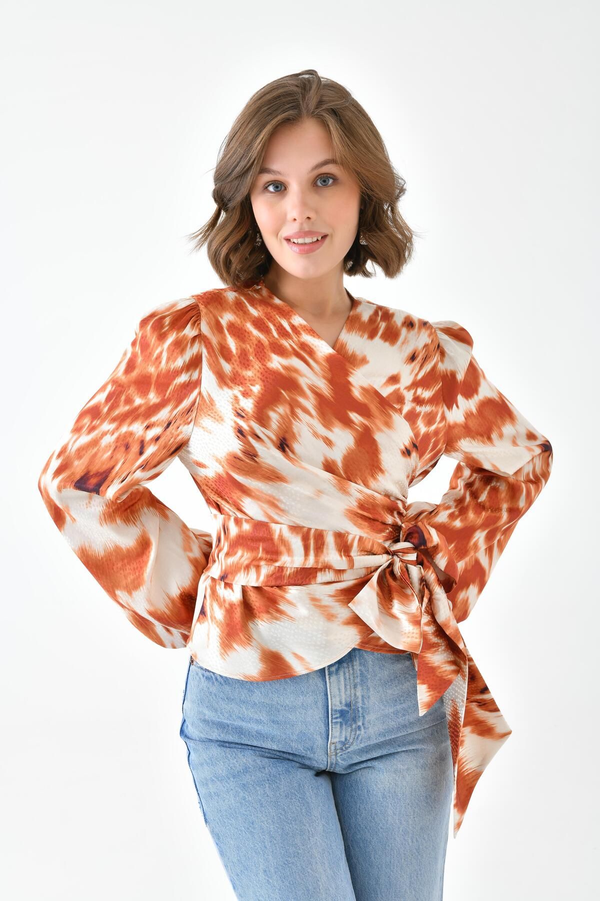 FTZ WOMEN-Women's Leopard Print Blouse Orange 30734 5