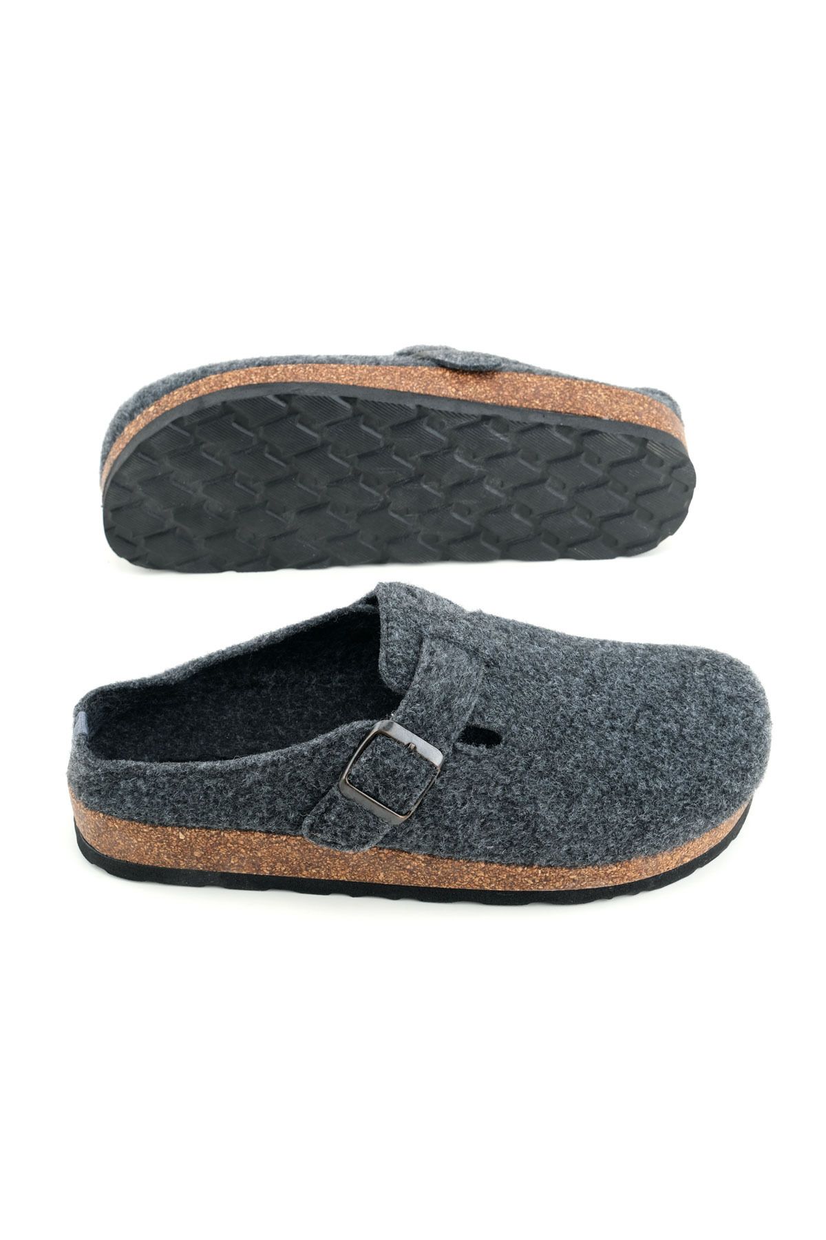 GEZER-Men's Winter Felt Cork Sole Single Buckle Adjustable Comfortable Sole Home Garden Slippers 5