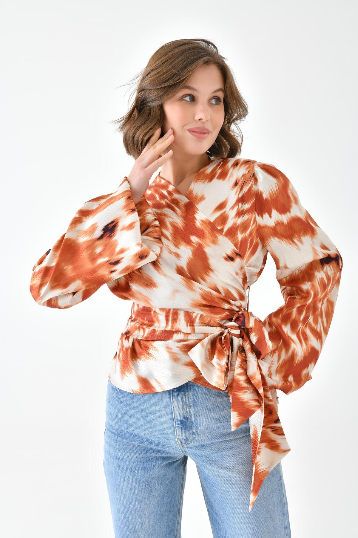 FTZ WOMEN-Women's Leopard Print Blouse Orange 30734 3