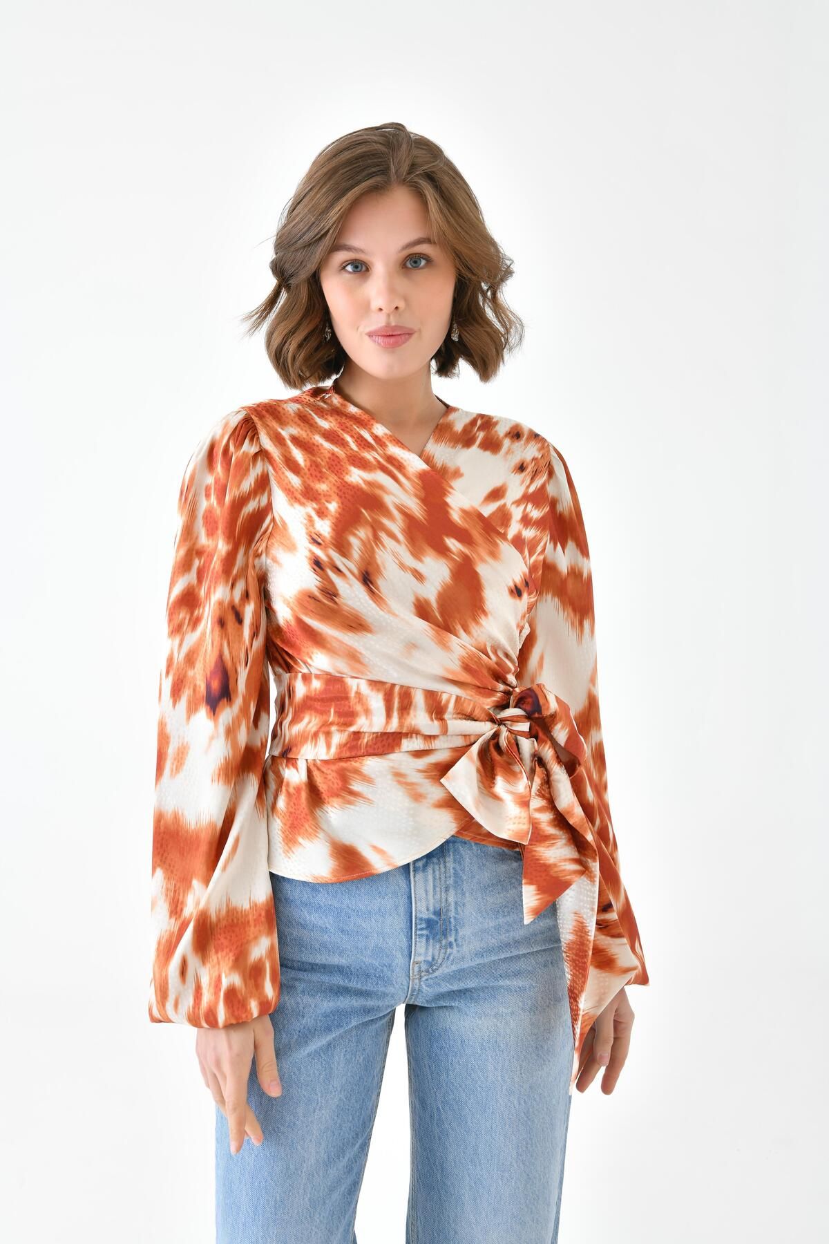 FTZ WOMEN-Women's Leopard Print Blouse Orange 30734 1