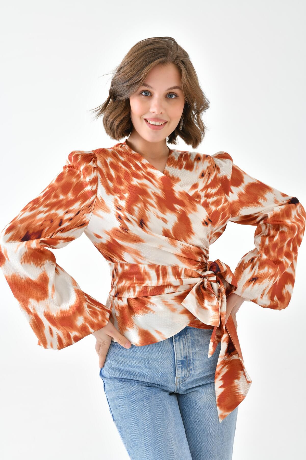 FTZ WOMEN-Women's Leopard Print Blouse Orange 30734 6