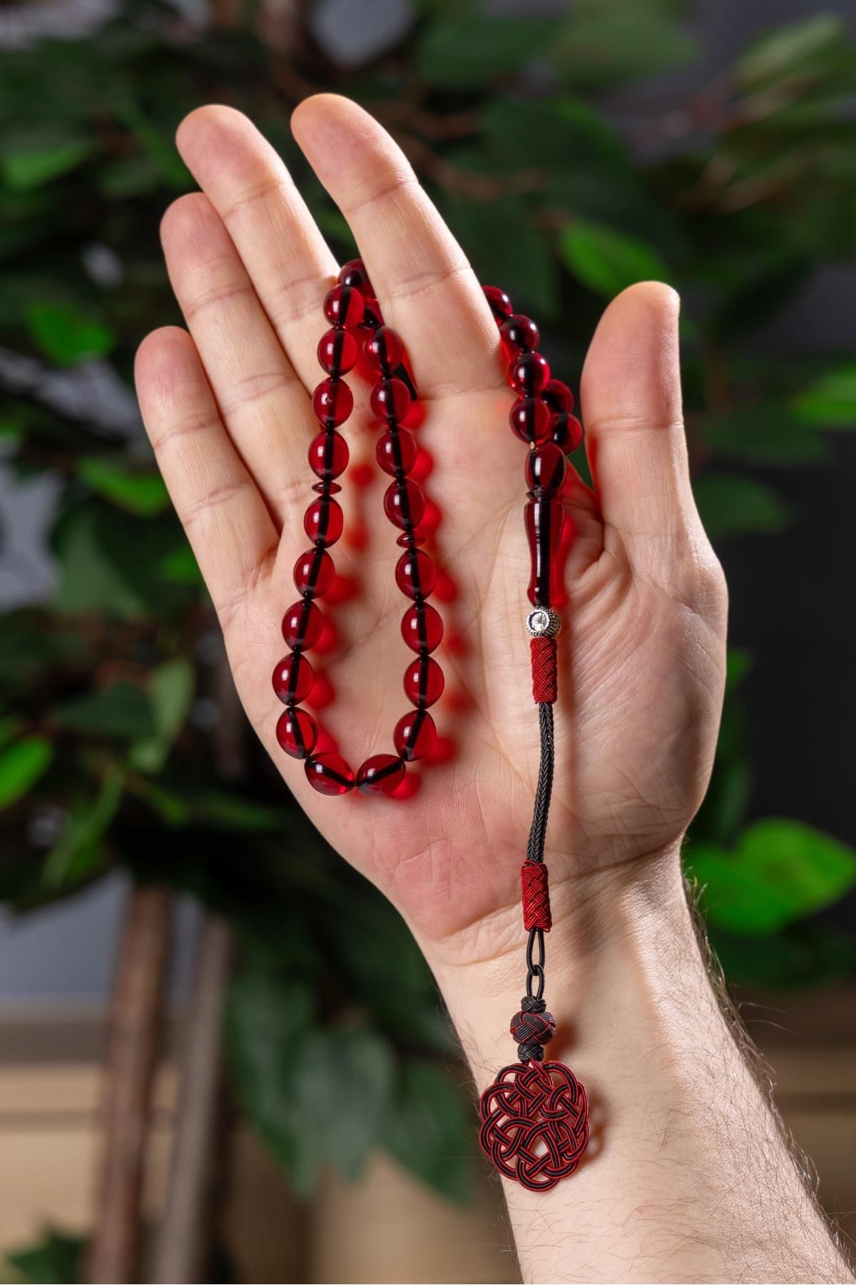 TESBİHKENTİ-Eye-Catching Harmony Red Kazaz Tassel and Rosary Fire Amber 3