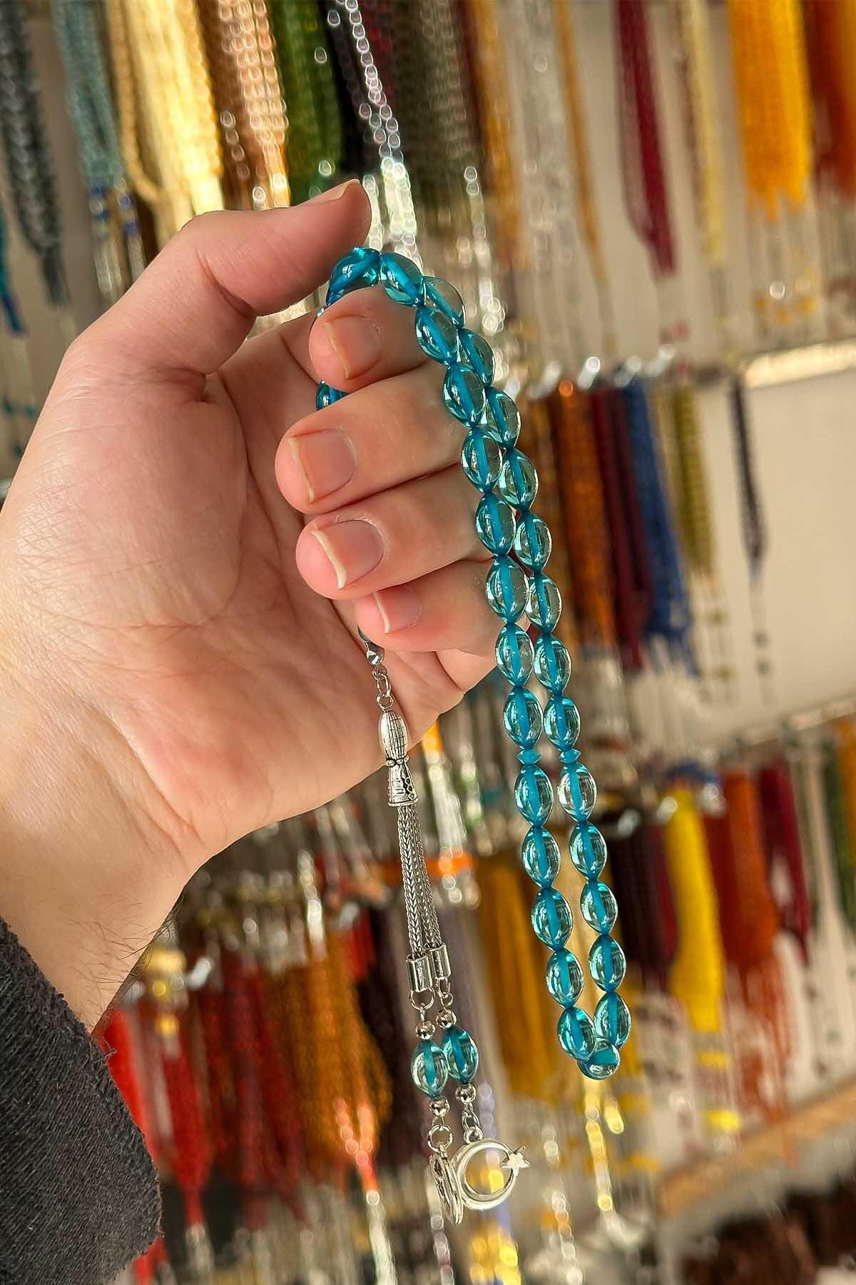 Water Blue Beautifully Shot Powder Amber Rosary
