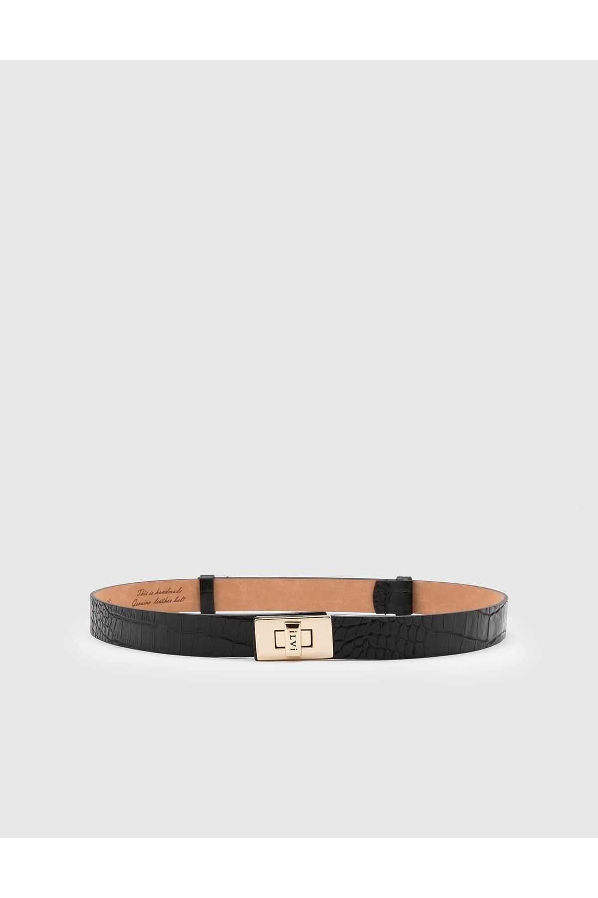 İLVİ-Black Crocodile Leather Dickson Women's Belt 1