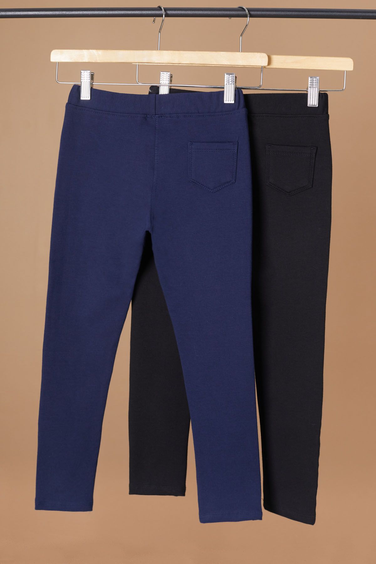 Cansın Mini-Dívčí 2dílné základní punčochové kalhoty s elastickými kapsami v pase Černá-Navy Blue 19494 4