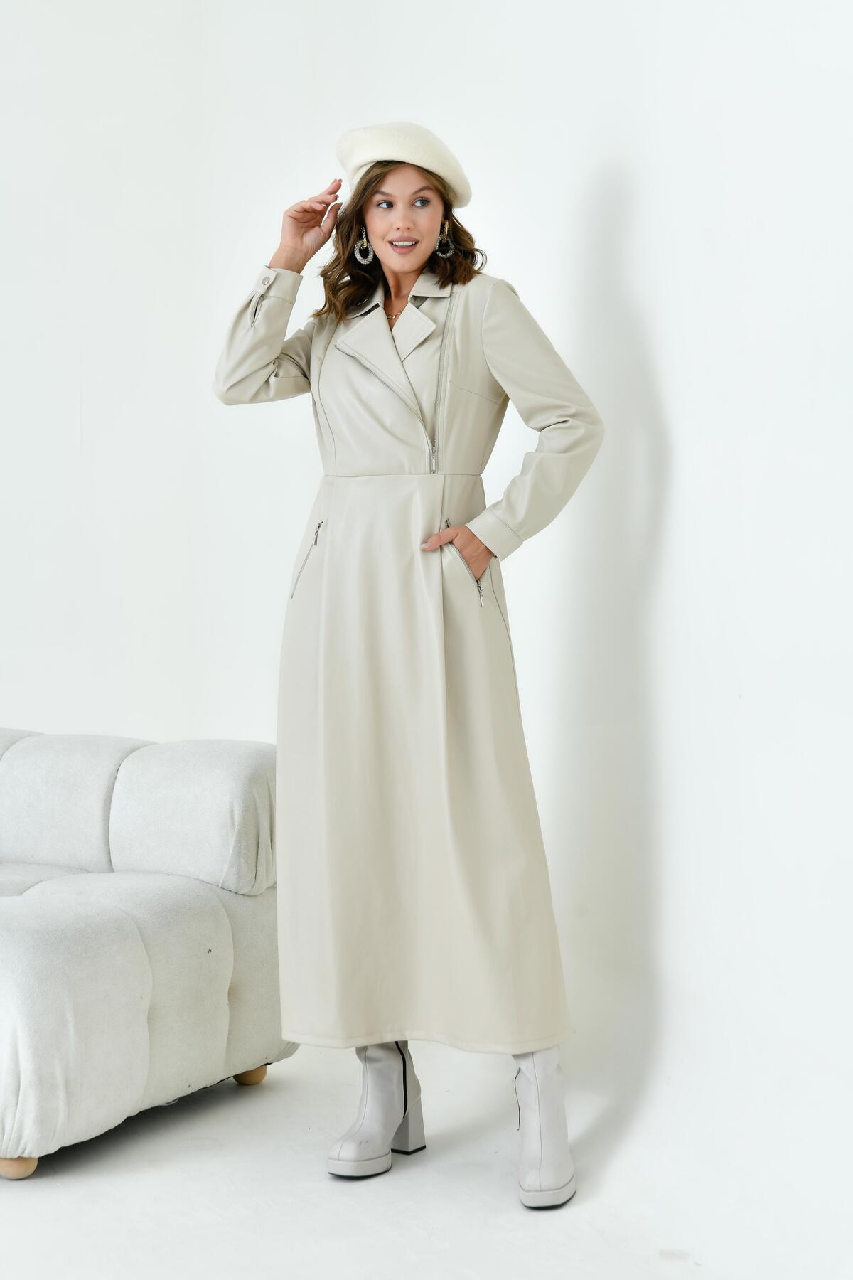 FTZ WOMEN Ftz Kadın Deri Elbise Beige 30930 Fiyatı, Yorumları - Trendyol