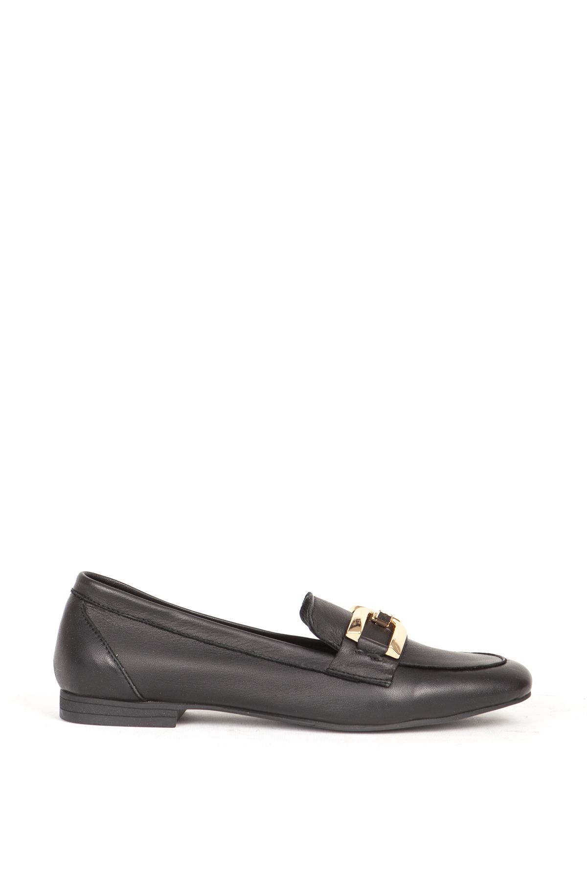 Dericlub-Zy 7909 Black Women's Loafer - Comfortable Daily Ballet Flats with Chain Buckle 1