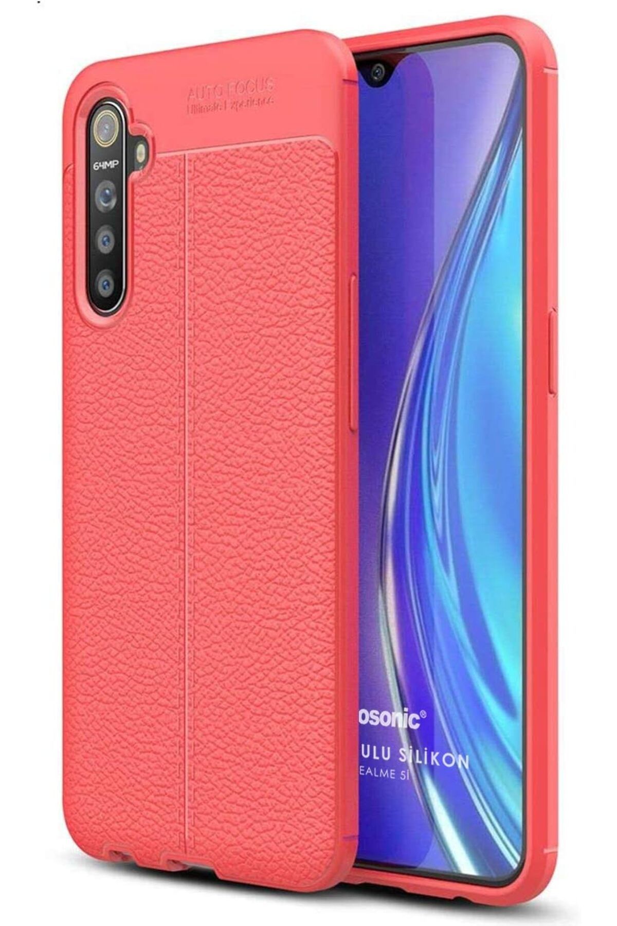 STOREMAX efshopx Realme 5i için Kılıf Deri Dokulu Silikon Kırmızı [Realme 5i ile Uyumlu Kılıf - Kırm