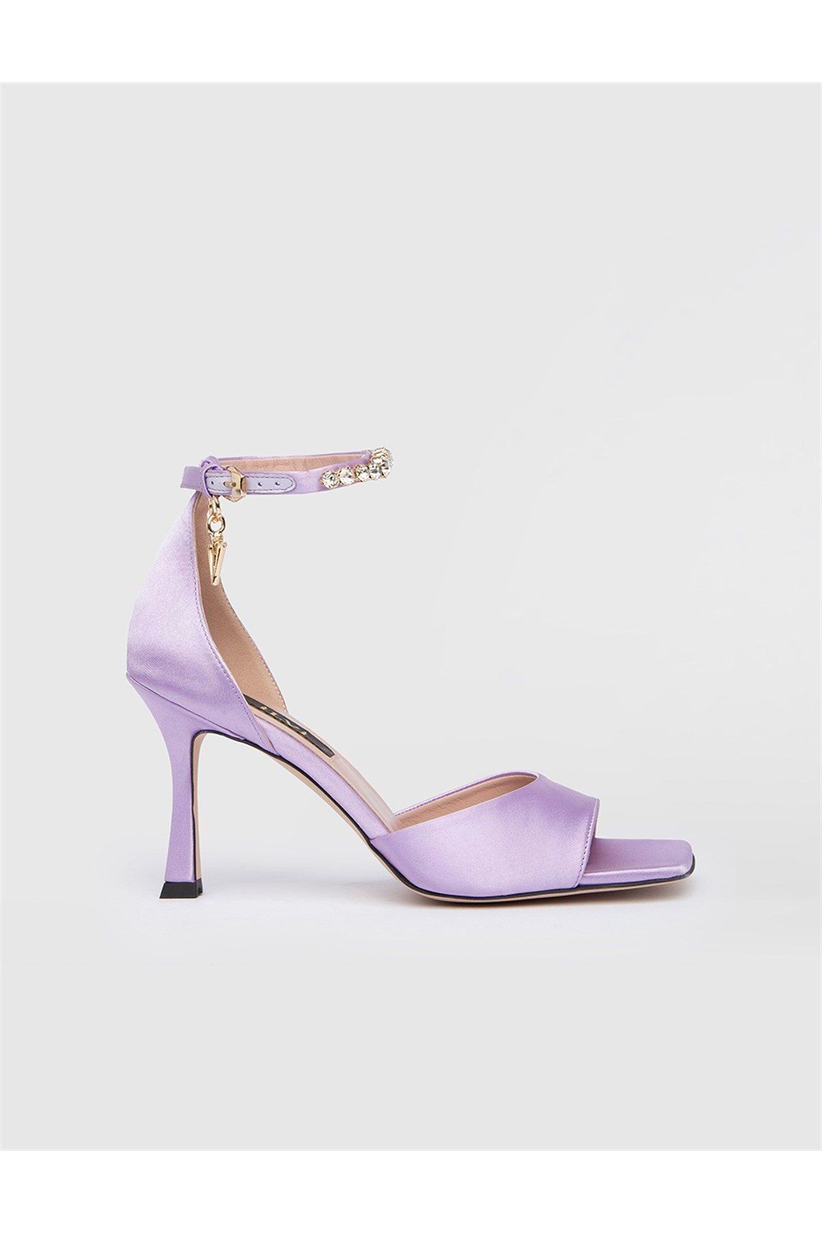 İLVİ-Rian Satin Genuine Leather Women's Purple Heeled Sandals 3