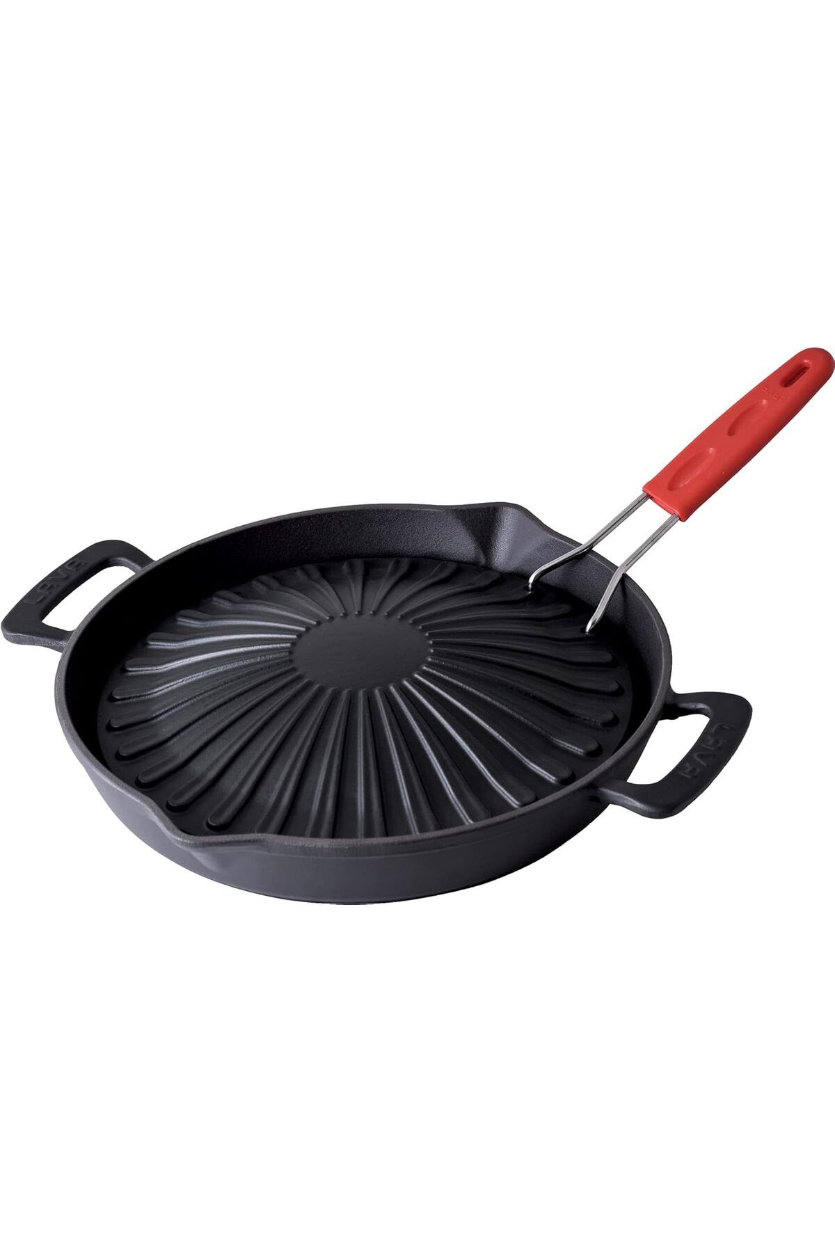 STOREMAX htpshopmx Döküm Yuvarlak Grill Izgara Tavası Genghis Khan Serisi Çift Kulp ve Silikon Tel Saplı