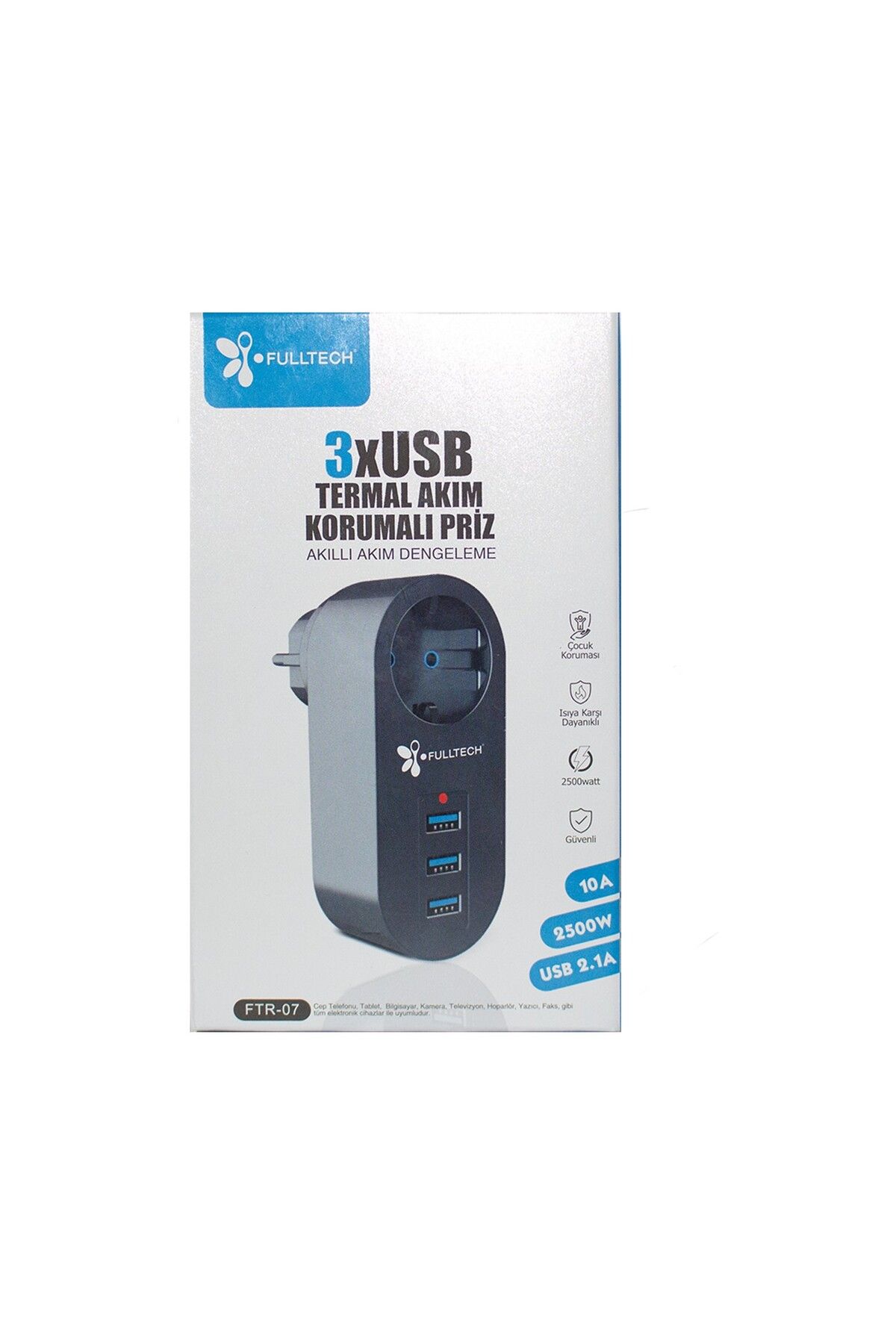 MCreative Akım Korumalı Tekli Priz - Akıllı Akım Dengeleme - 3xusb - Isıya Karşı Dayanıklı