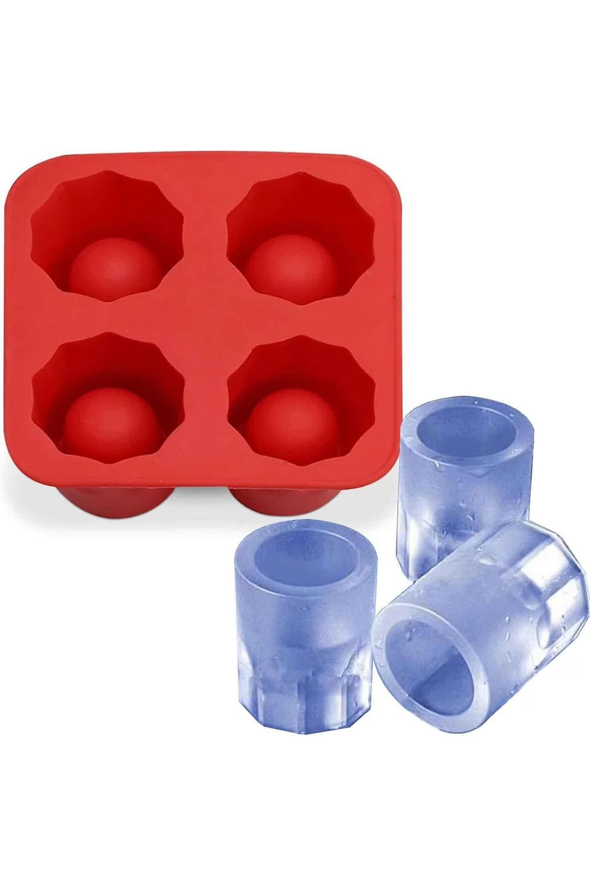 yenibagshop Chef Eysigo Shot Bardak Buz Kalıbı, 4lü, Silikon, Kırmızı, 14611.EYS-BS004