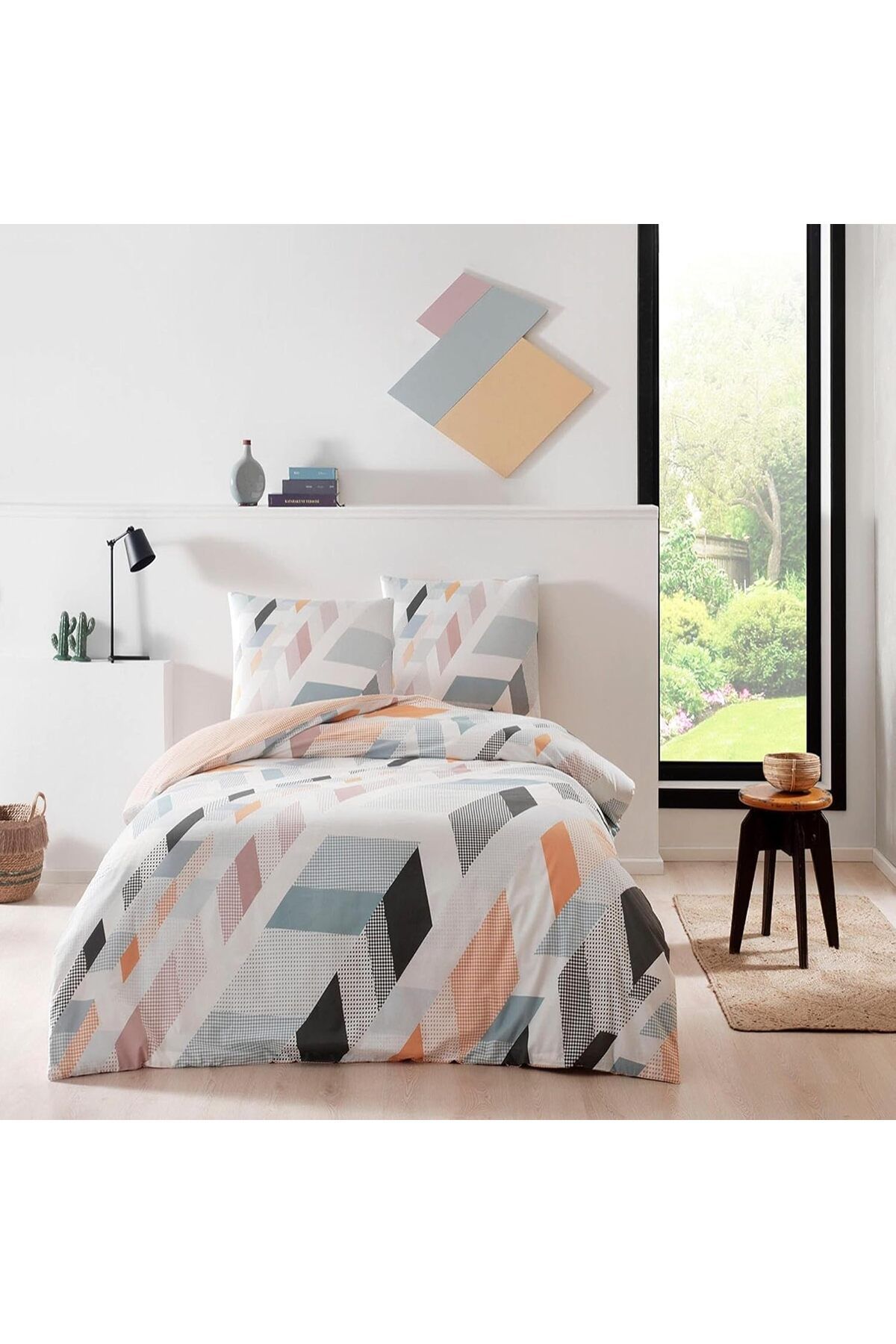 STOREMAX Denver Geometrik Desenli%100 Pamuk Nevresim Takımı, Mint, Tek Kişilik StarColxlection 65