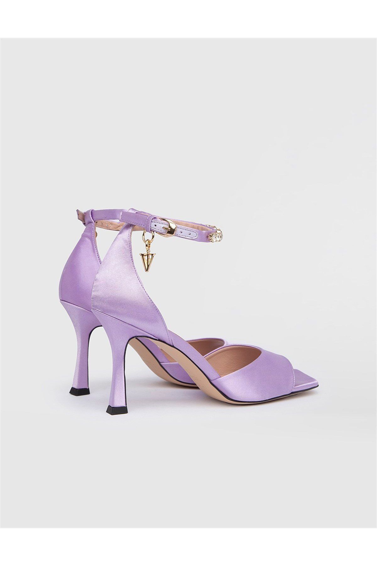 İLVİ-Rian Satin Genuine Leather Women's Purple Heeled Sandals 5