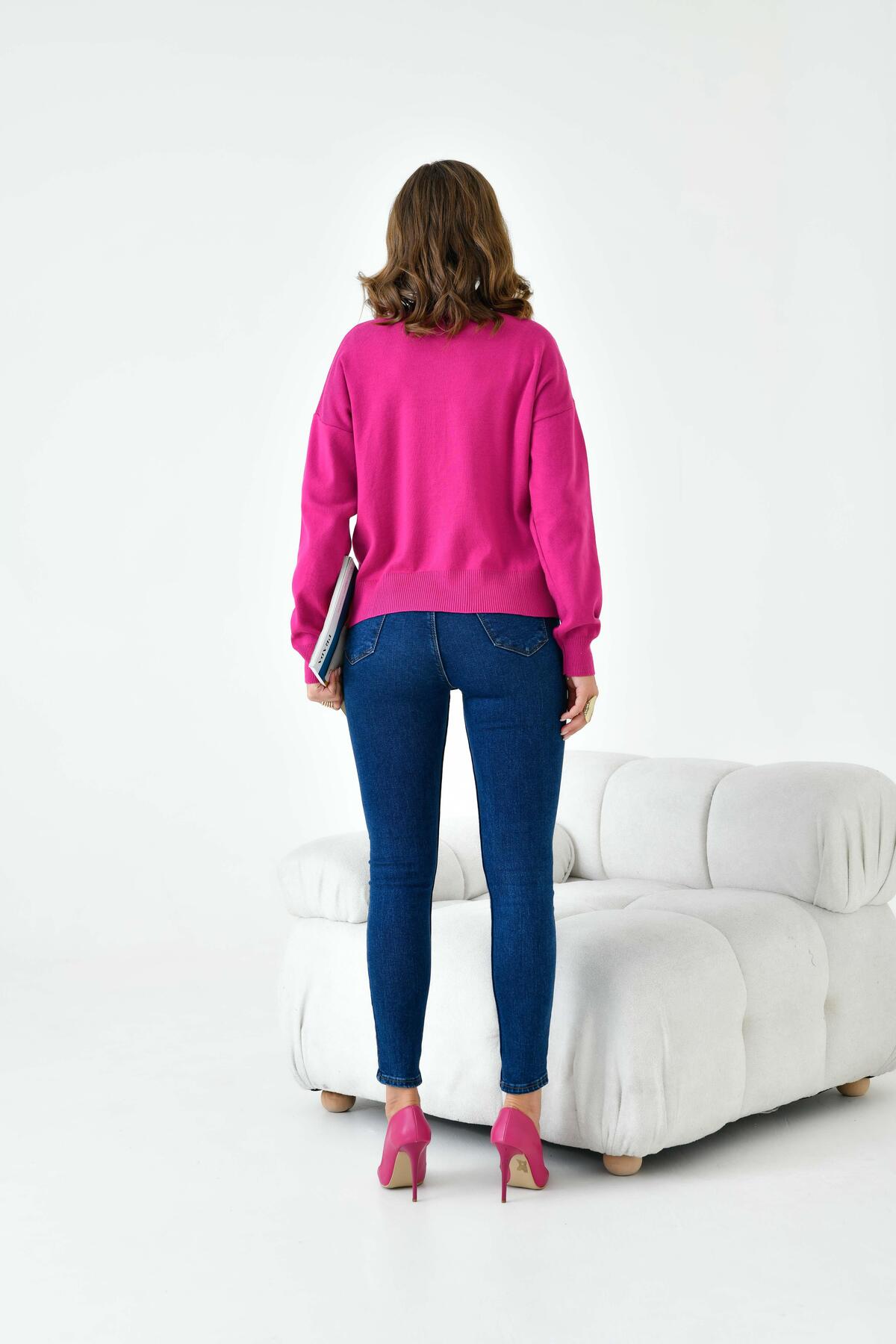 FTZ WOMEN  Kadın İnci Detaylı Hırka Fuşya 20808 - Görsel 7