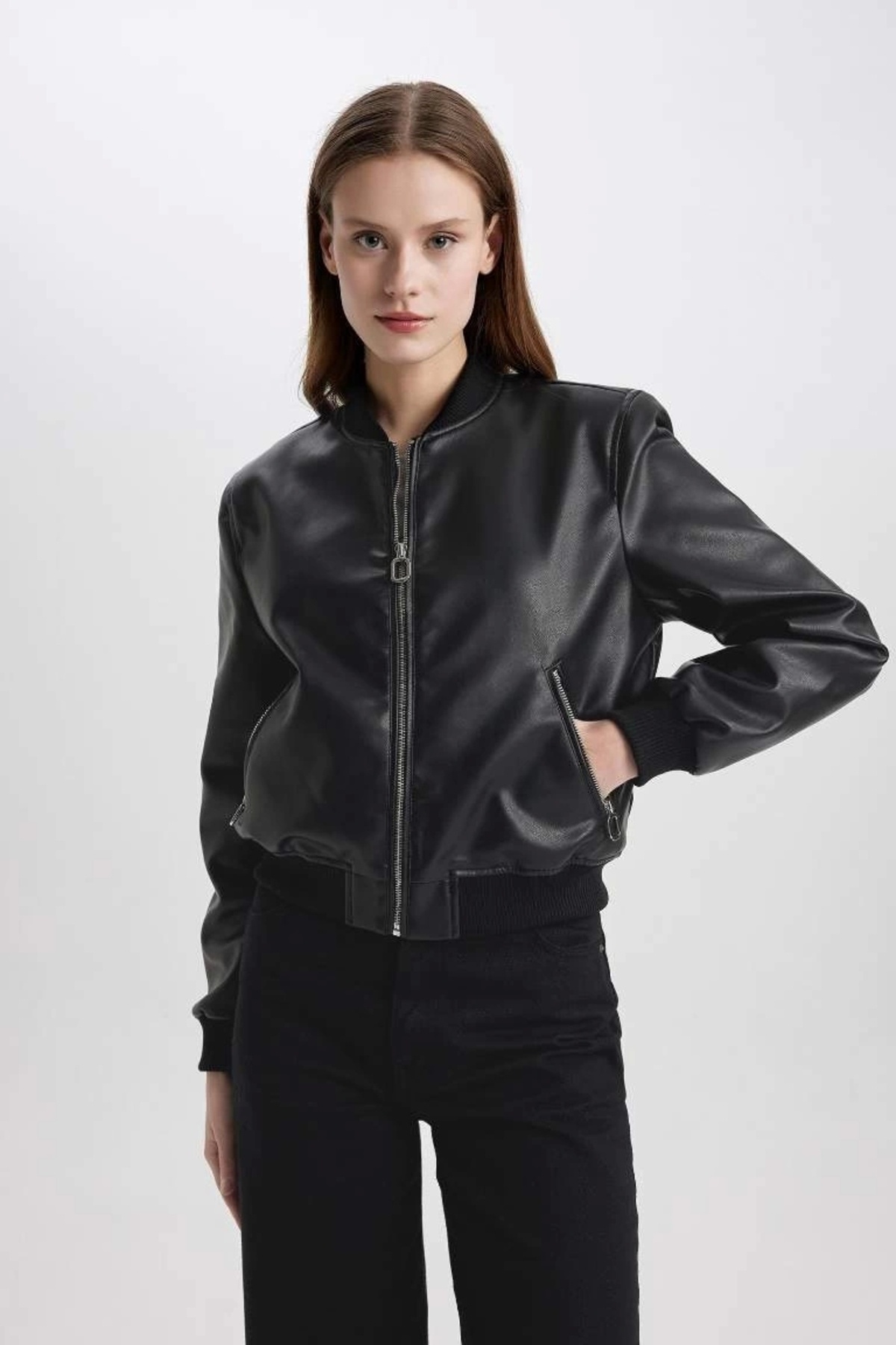 DeFacto-Model C2686 - Palton din piele artificială cu guler Bomber College 4
