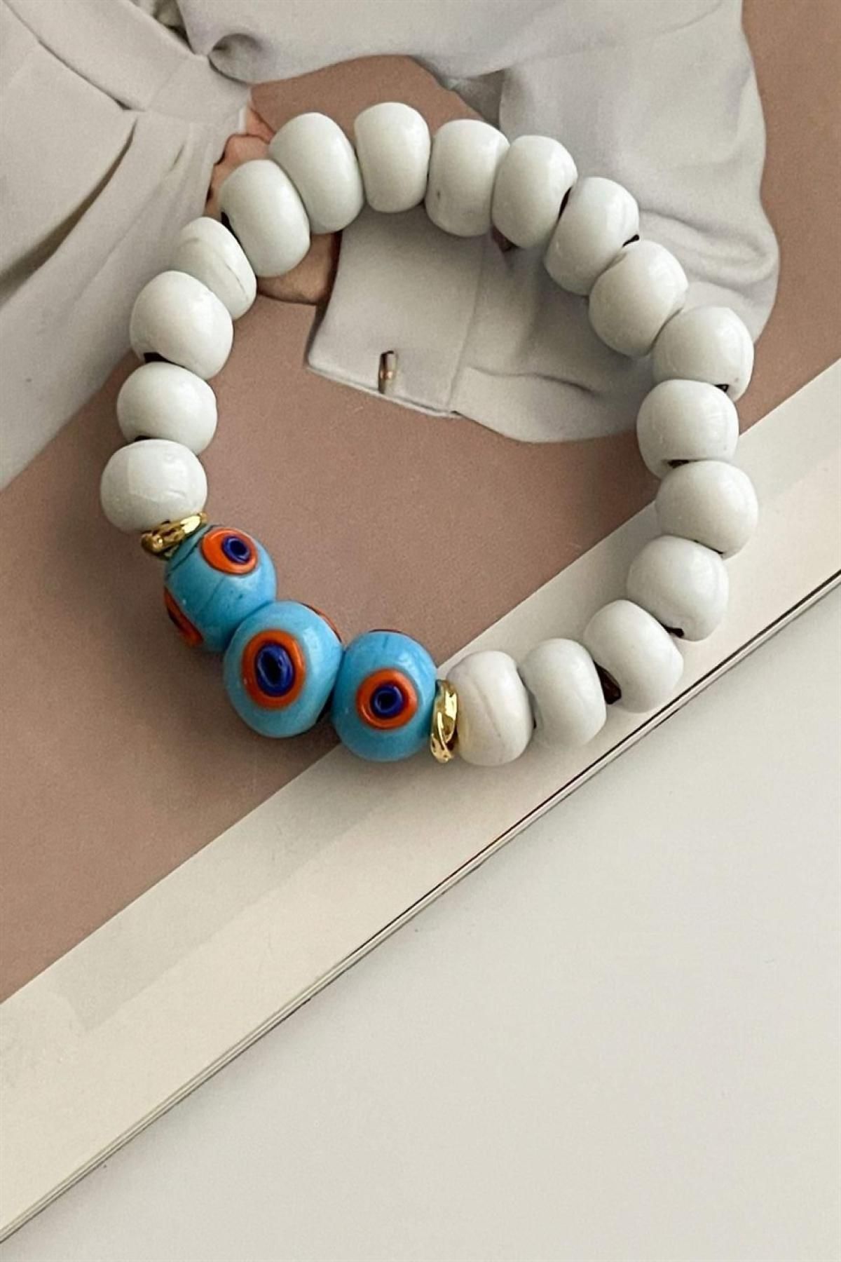 SOLHEL-Basement Elastic White Glass Stone Bracelet 1