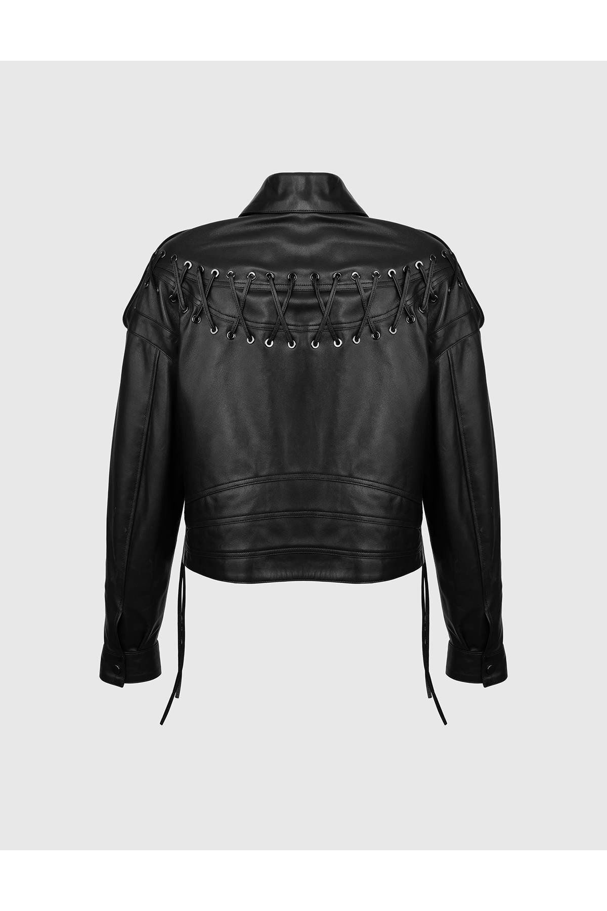 İLVİ-Imogen Genuine Leather Women's Black Jacket 4