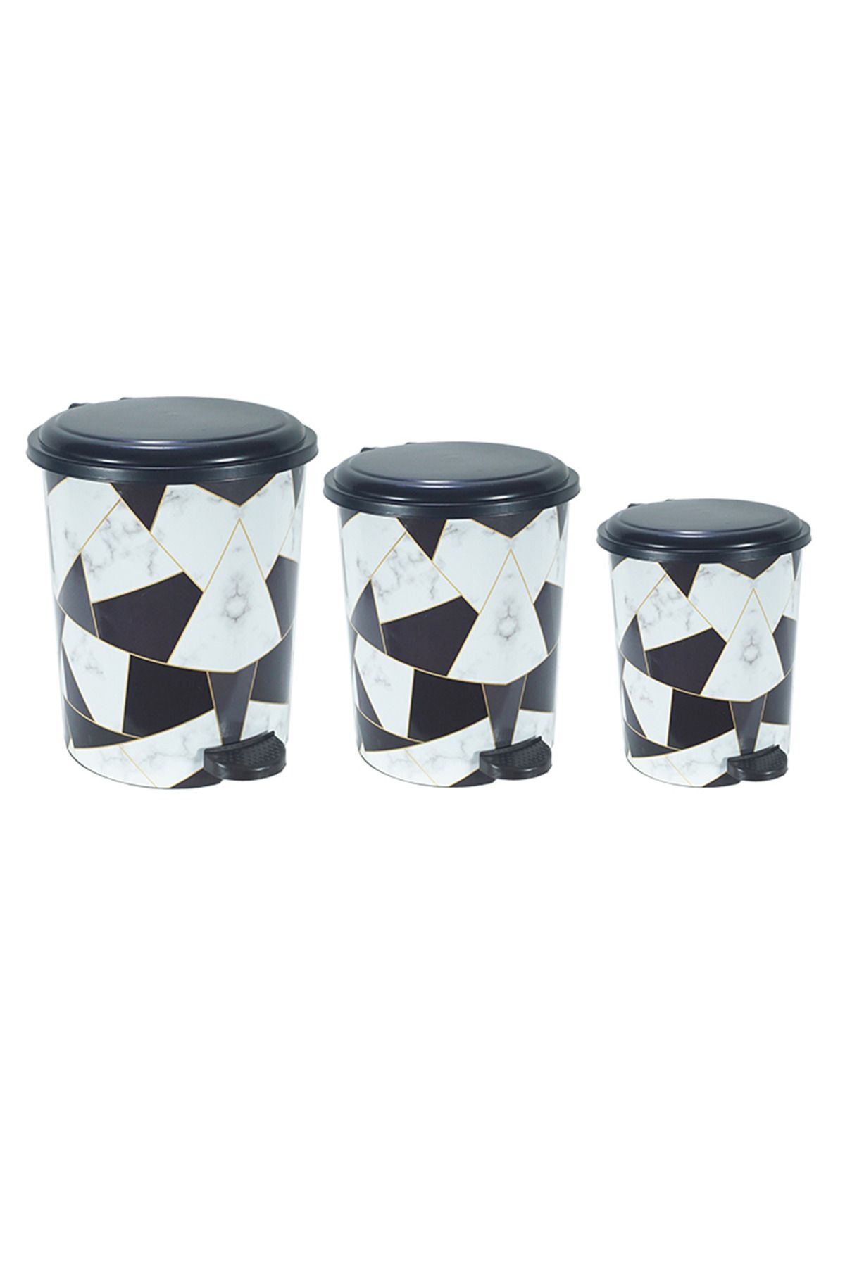 karadağsb Desenli Pedallı Karışık Desen 3'Lü Çöp Kovası Takımı Royaleks-M10144