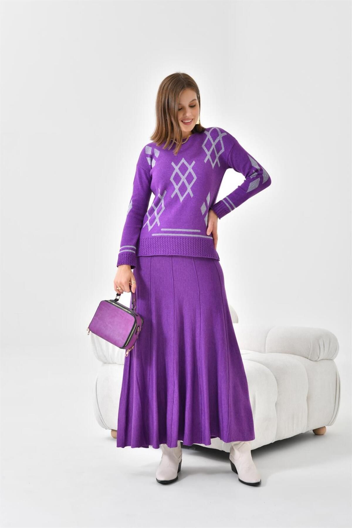 FTZ WOMEN-Women's Skirt Suit Purple 20559 5