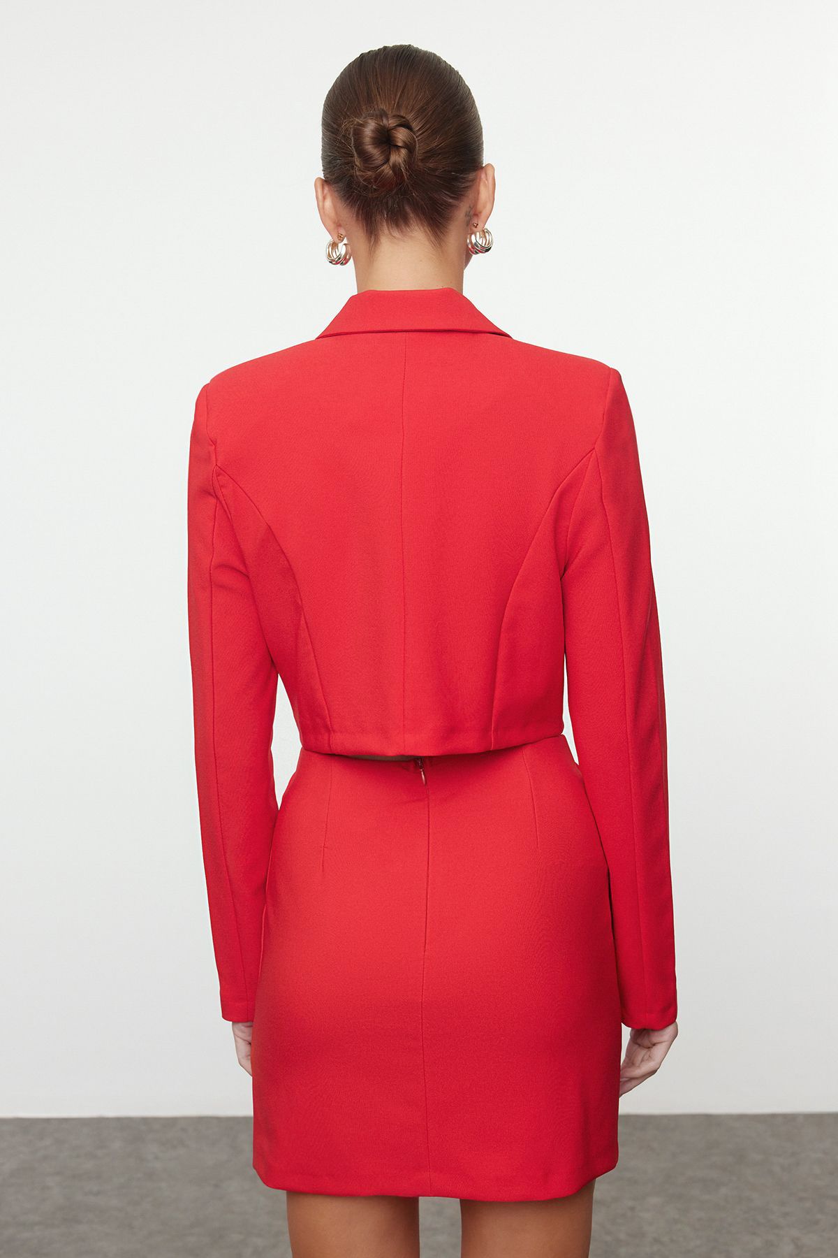 Trendyol Collection-Red Crop Woven Jacket with Stone Buttons - Tpraw23Ce00009 5