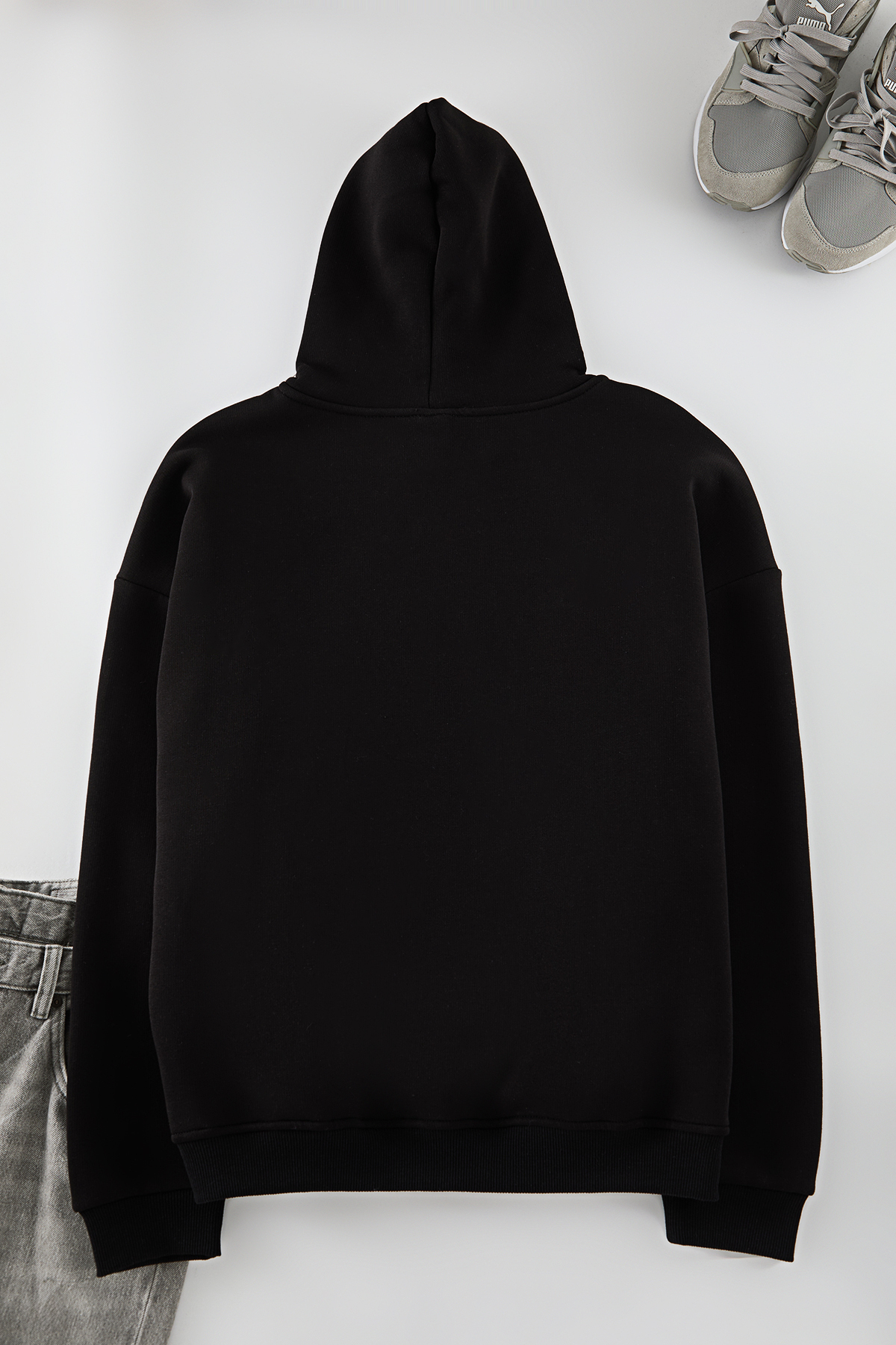 Trendyolmilla  Siyah Oversize/Geniş Kesim İçi Polarlı Kapüşonlu Yazı Nakışlı Sweatshirt TMNAW24SW00029 - Görsel 10