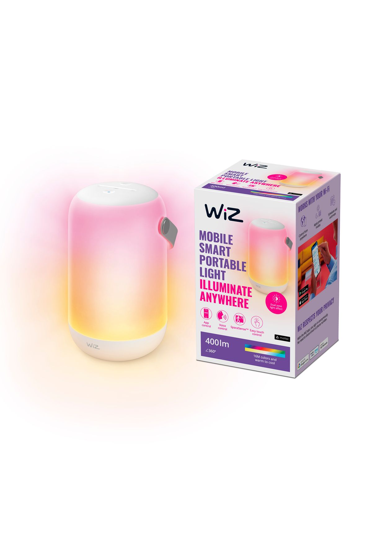Wiz-Portable Portable - Rechargeable Smart Lamp (Rgb Ambience) Matter, Google Home, Alexa Compatible 1