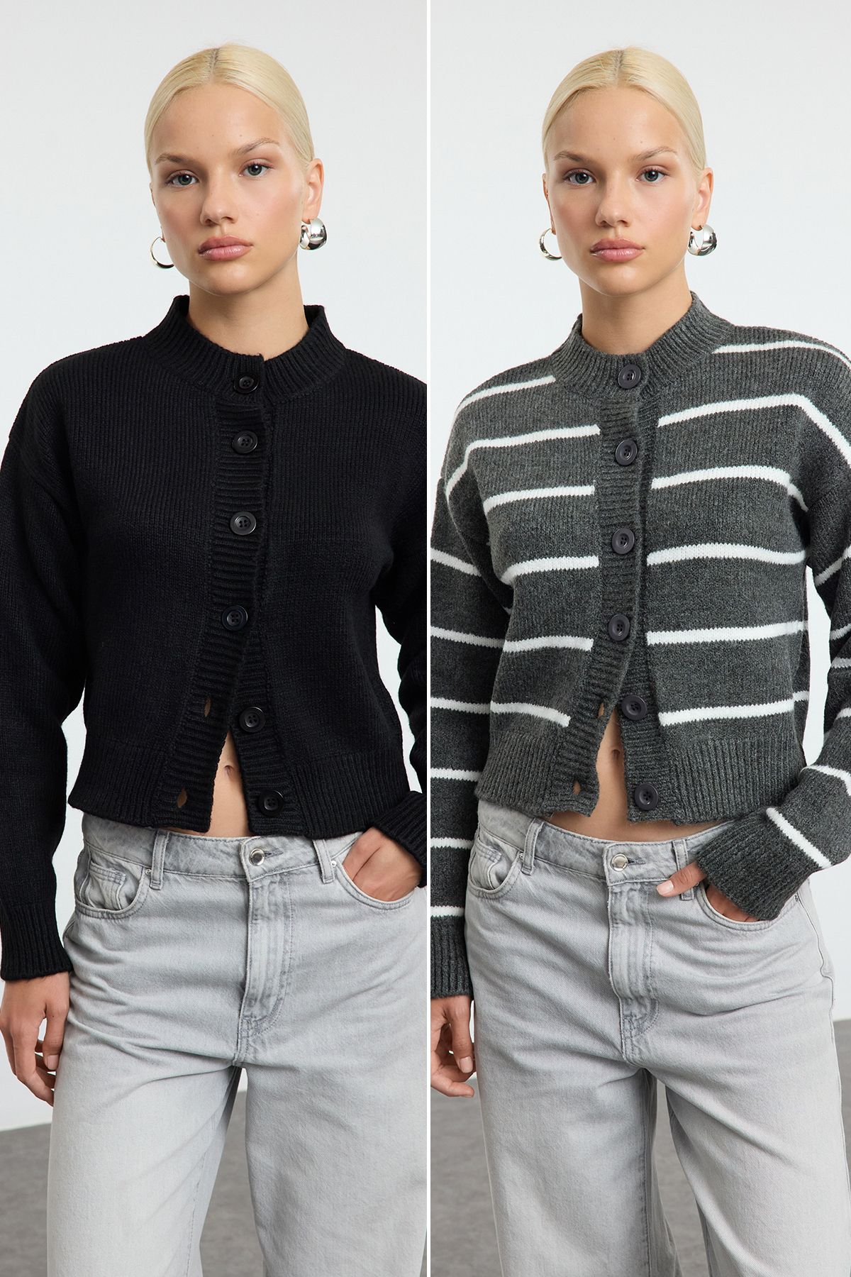 Trendyol Collection 2-pak Czarno-antracytowych Miękkich Swetrów - Twoaw25hi00352 Kobieta - M