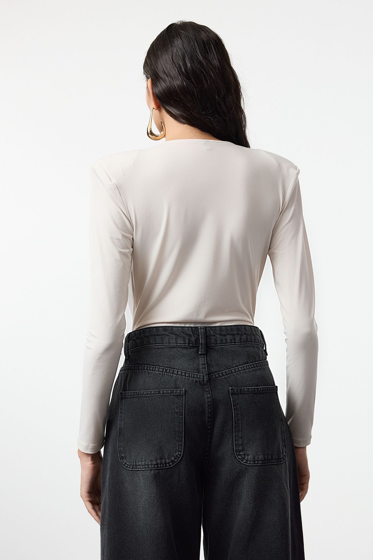 Trendyol Collection-Kamenné pletené tělo s dvojitým výstřihem do V Tpraw22Bd0161 5