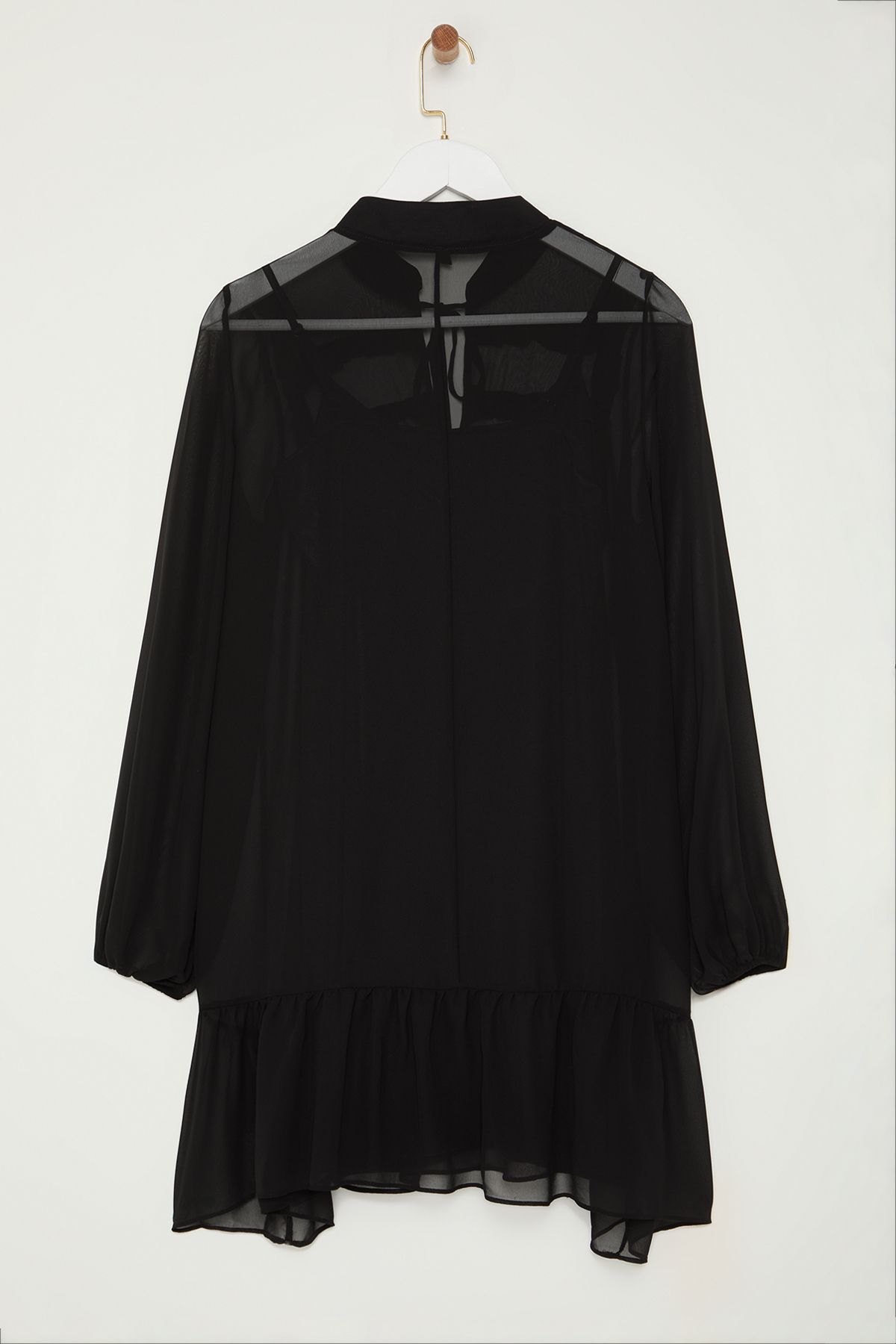 Trendyol Collection Black Ruffle Detailed Flounced Skirt Chiffon Mini Woven Winter Dress Twoaw25El00382