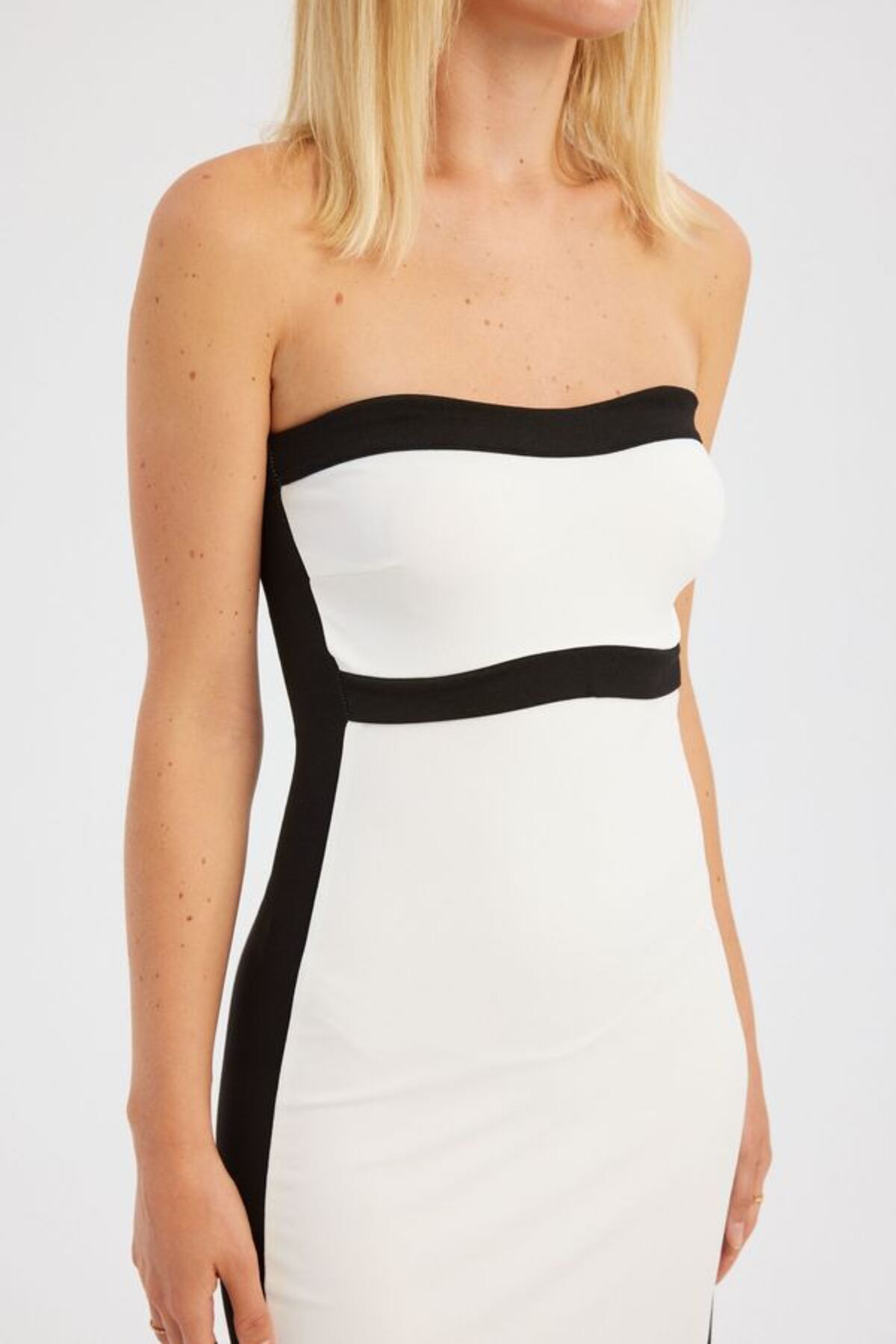 Hiccup-Strapless Color Block Midi Dress 5