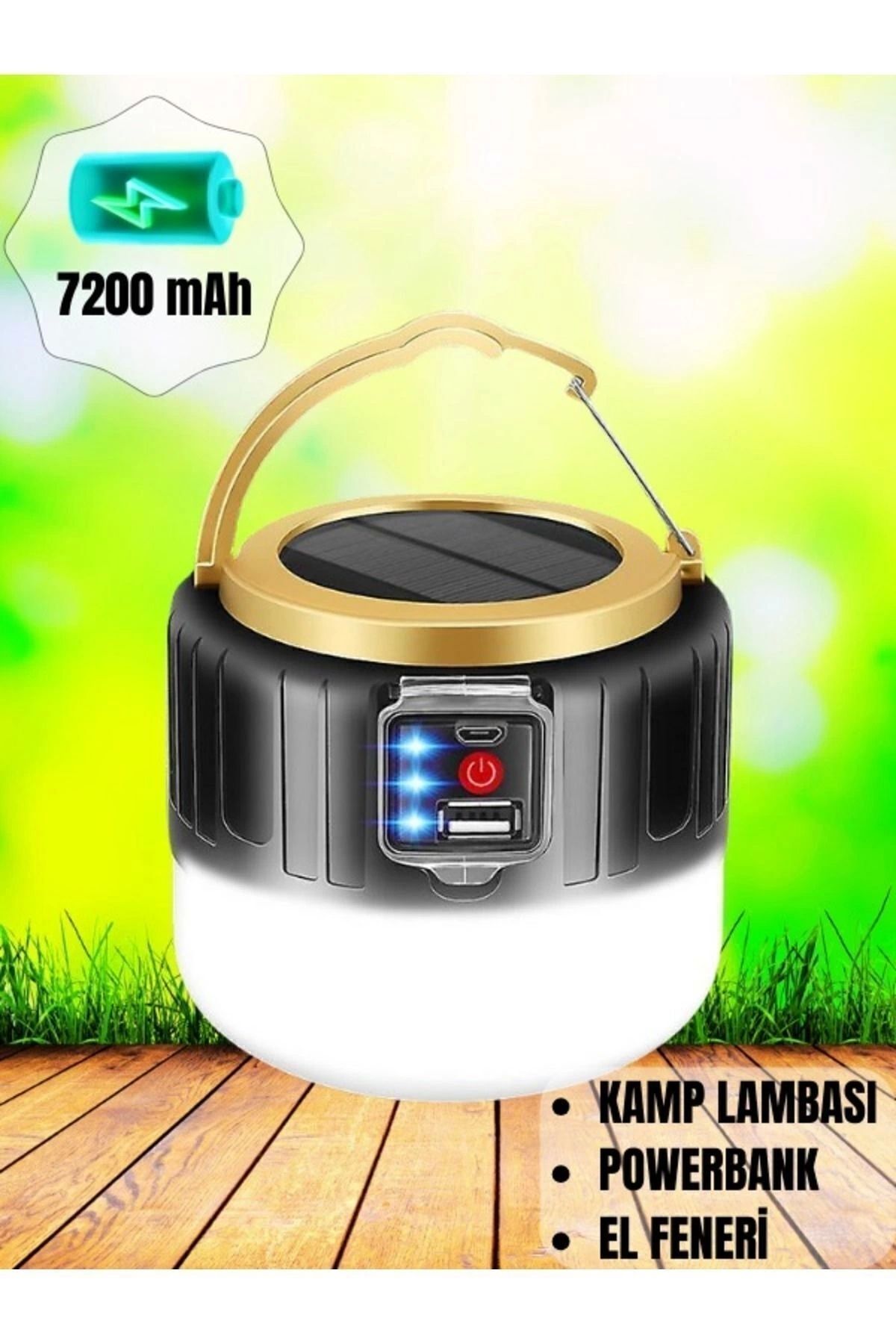 Unichrome G-300w Kamp Lambası Solar Güneş Enerjili Ampül 26smd Led Şarjlı El Feneri Powerbank 5 Mod