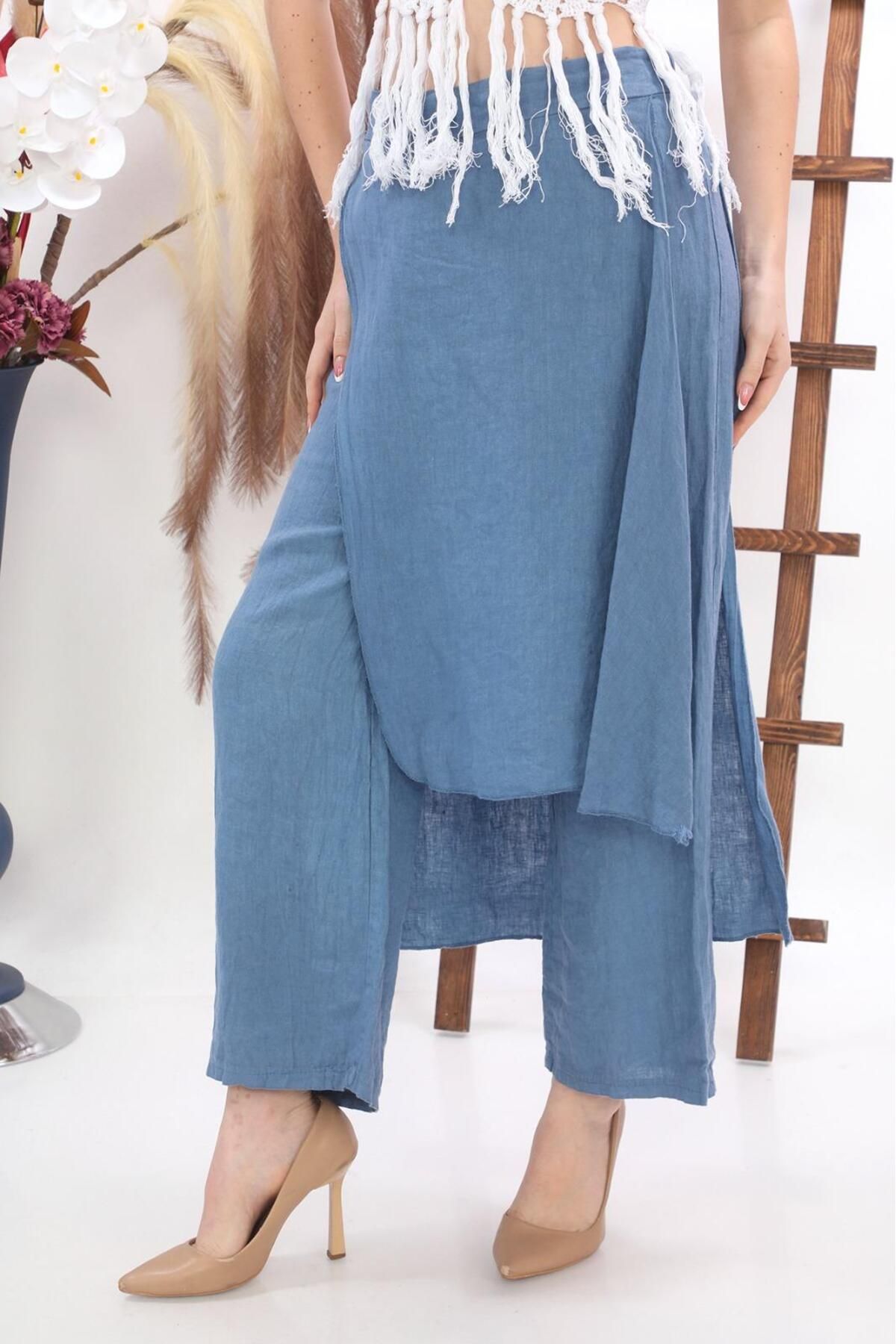 Bohem Stil-Fustă cu pantaloni din in brut italian 3