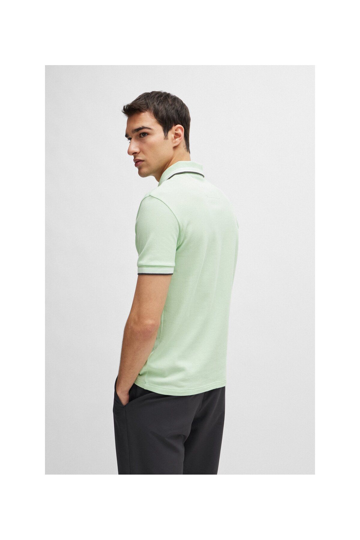 تی شرت یقه پولو مردانه لوگوی رنگ کنتراست پنبه چوگان YAKA T SHIRT BOSS