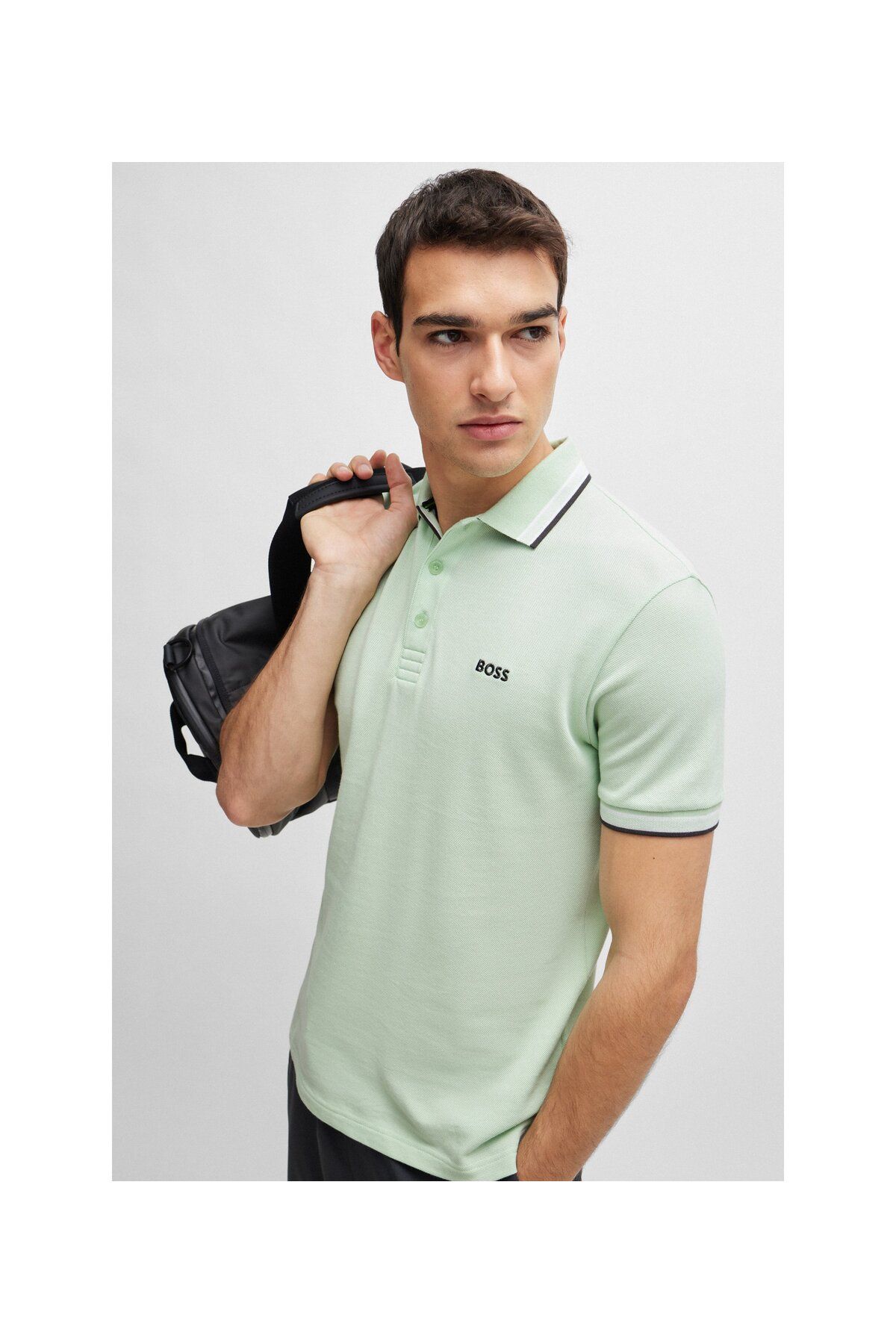 تی شرت یقه پولو مردانه لوگوی رنگ کنتراست پنبه چوگان YAKA T SHIRT BOSS
