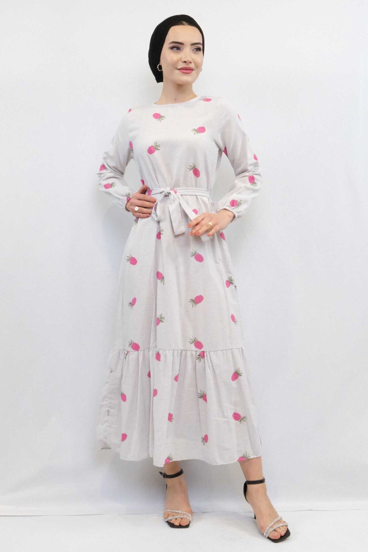 COXO Fashion`S Moda Çizgi Patterned Dress Fuchsia